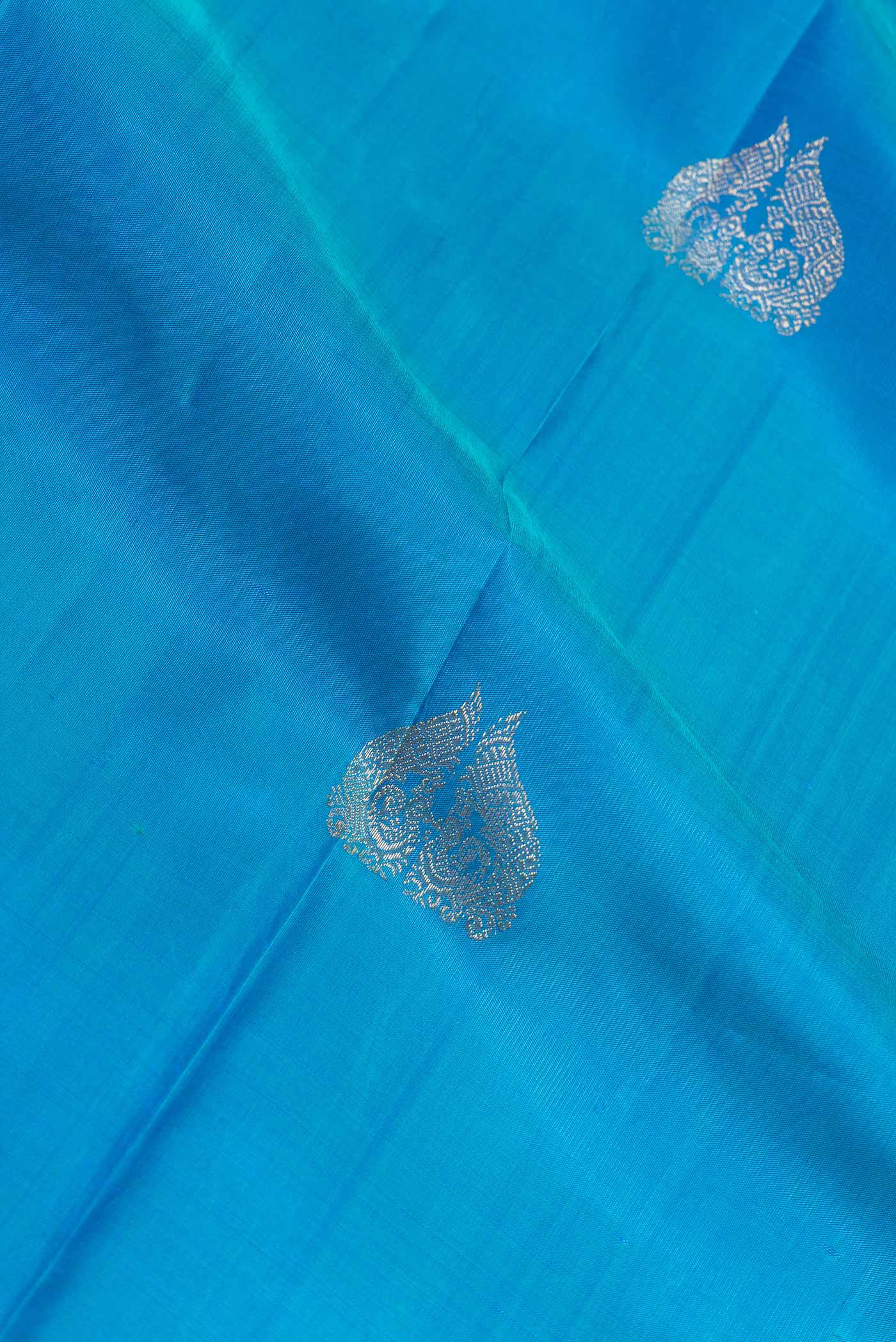 Sky Blue Dual Tone Kanchipuram Saree - Image 2