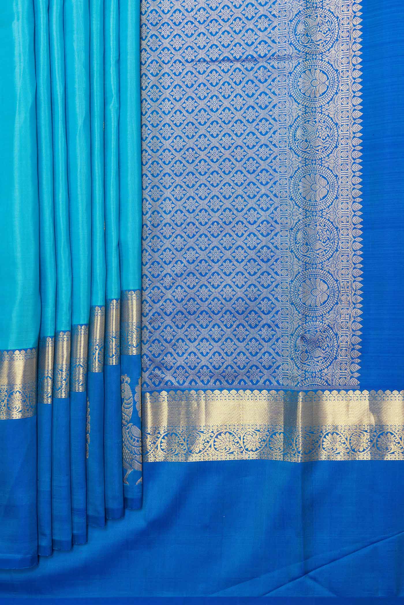 Sky Blue Dual Tone Kanchipuram Saree - Image 4