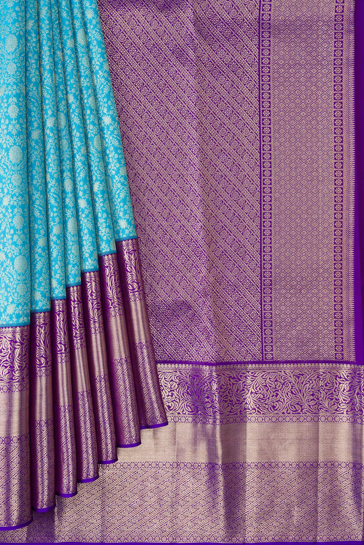 Sky Blue Kanchipuram Silk Saree - Image 4