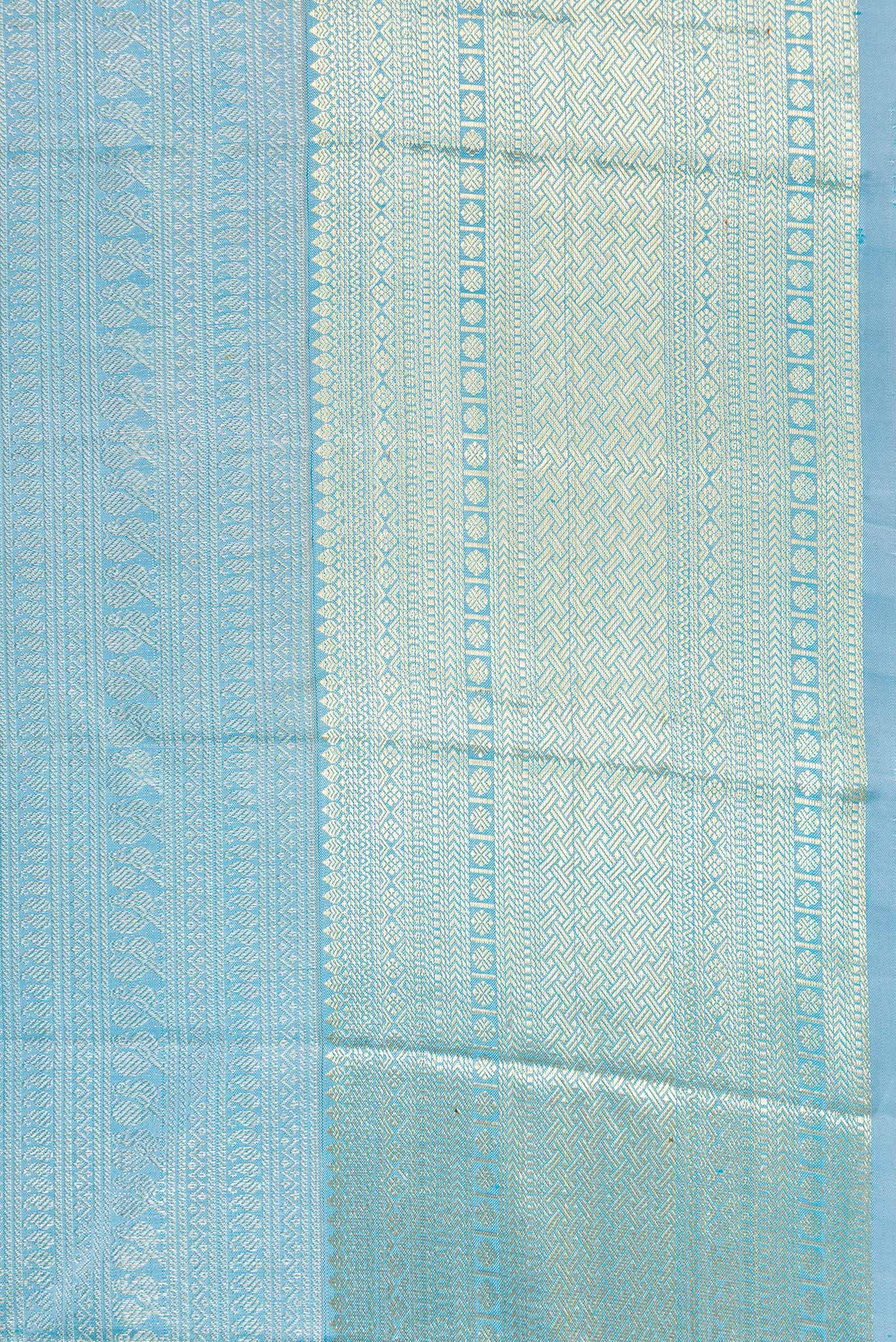 Sky Blue Kanchipuram Silk Saree - Image 3