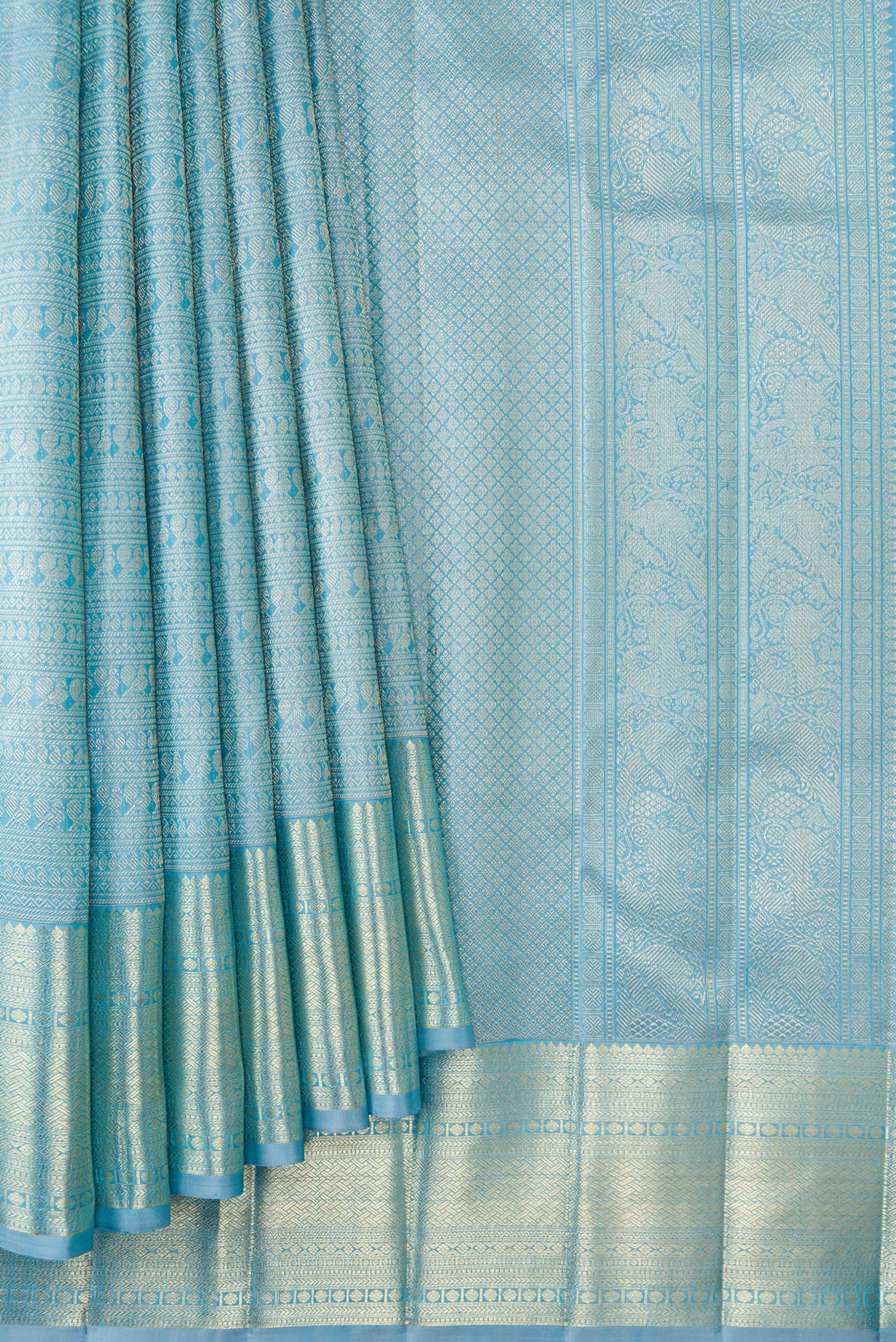 Sky Blue Kanchipuram Silk Saree - Image 4