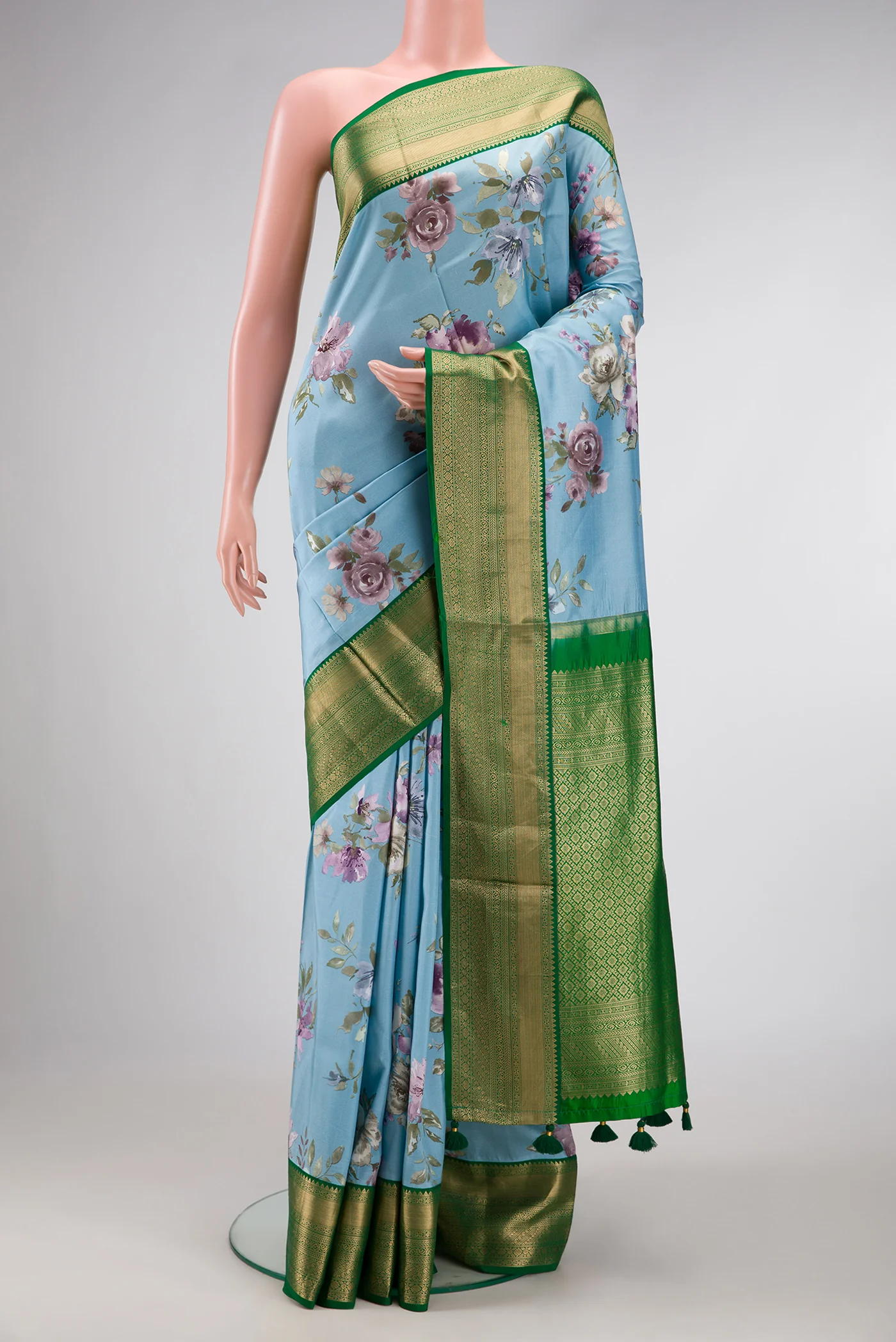 Sky Blue Kanchipuram Silk Saree