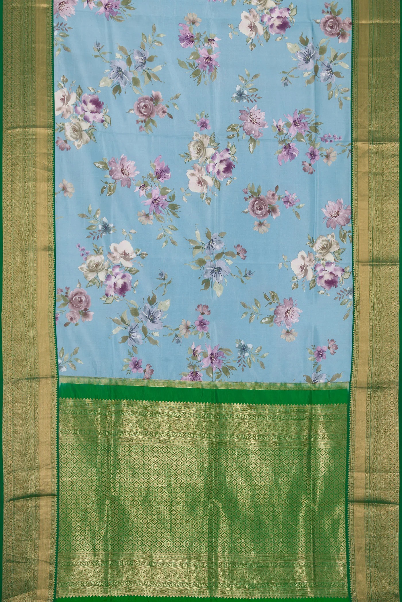 Sky Blue Kanchipuram Silk Saree - Image 6