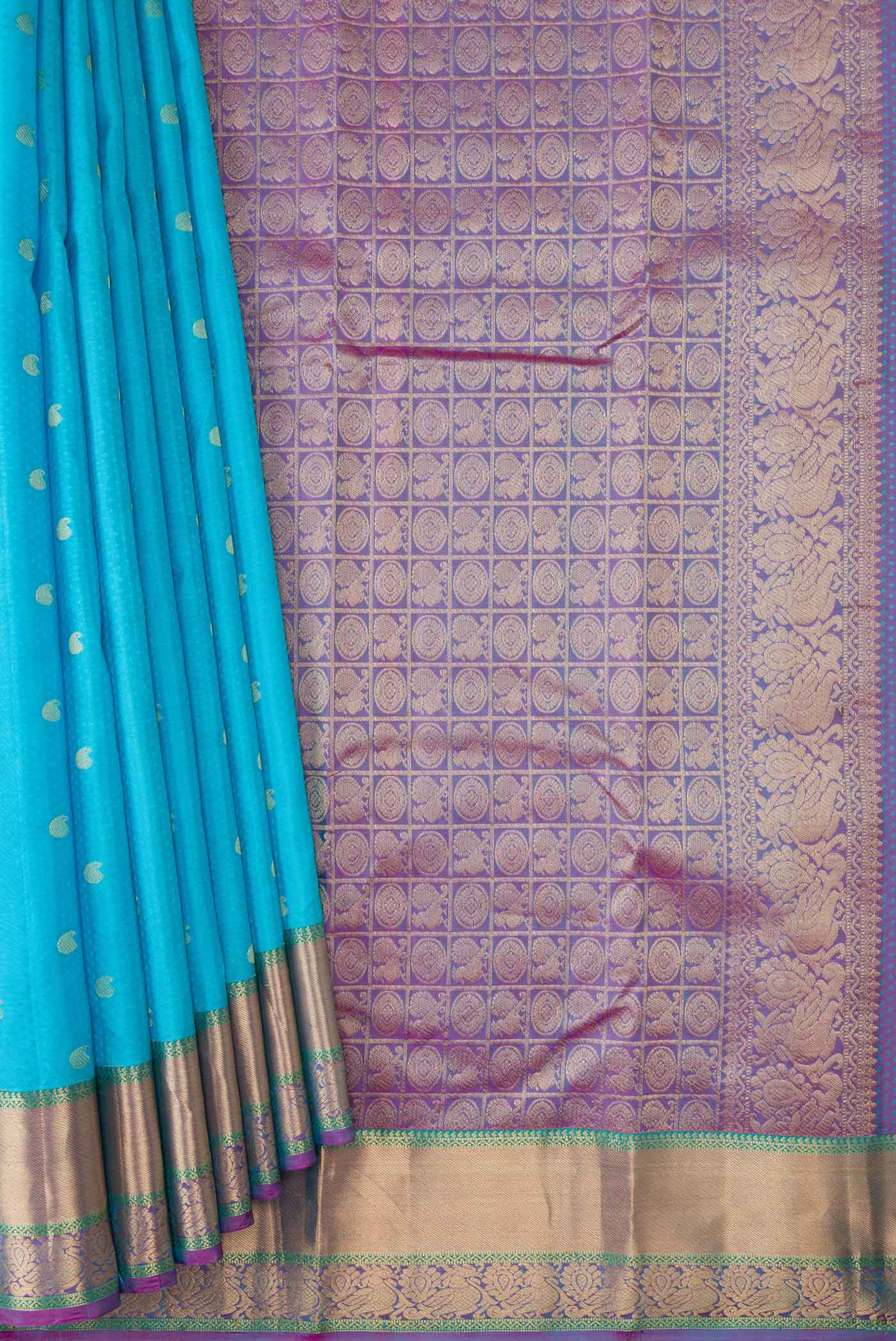 Sky Blue Dual Tone Kanchipuram Silk Saree - Image 4
