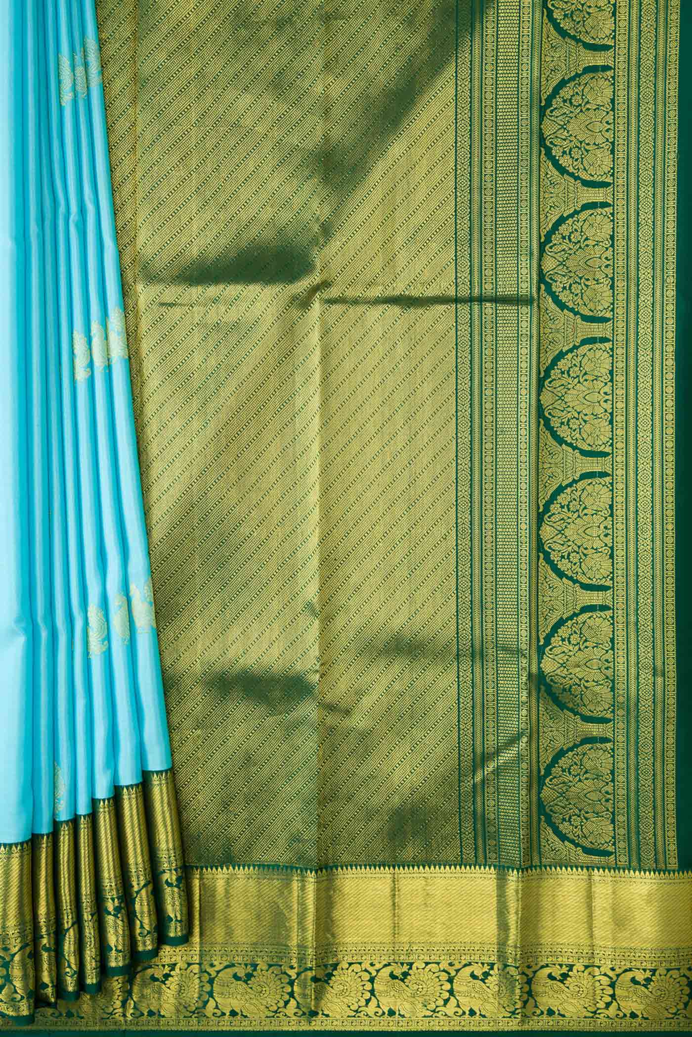 Sky Blue Dual Tone Kanjivaram Silk Saree - Image 4