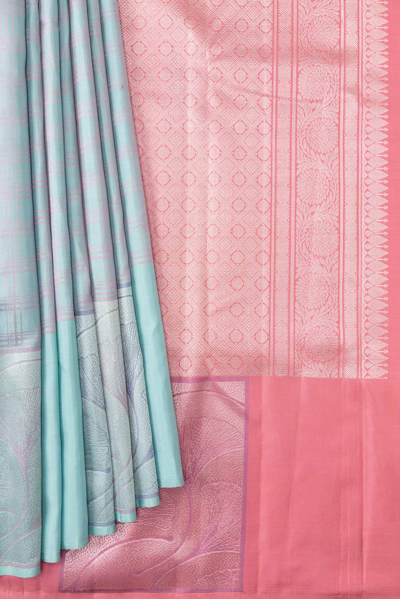Sky Blue Dual Tone Kanchipuram Silk Saree - Image 4