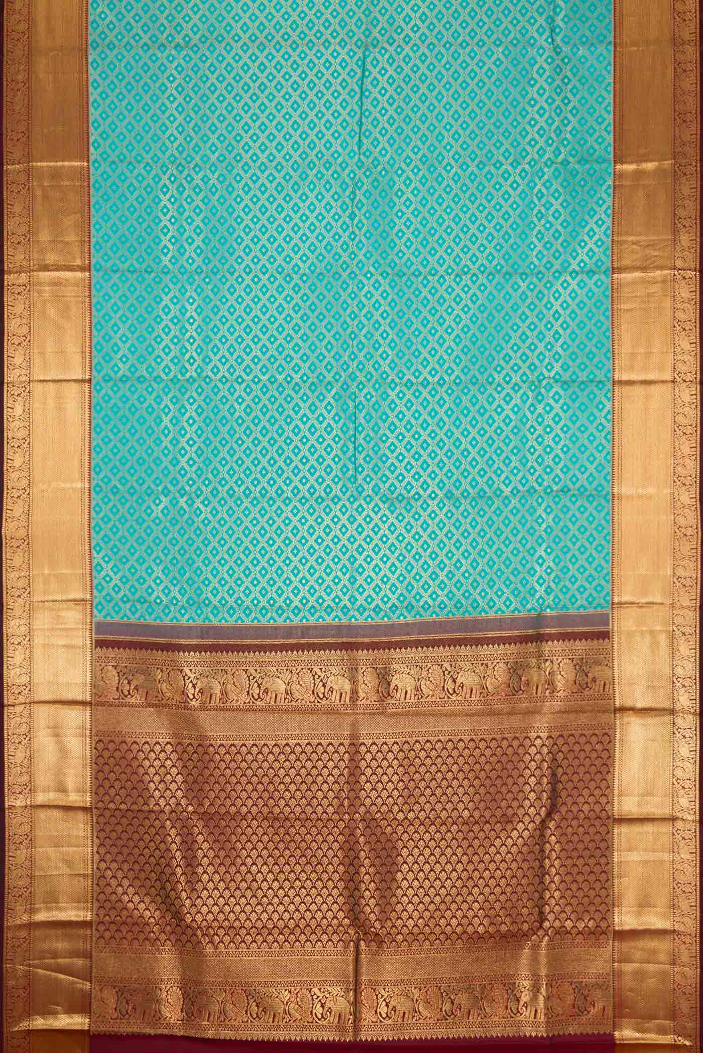 Sky Blue Dual Tone Kanchipuram Silk Saree - Image 6