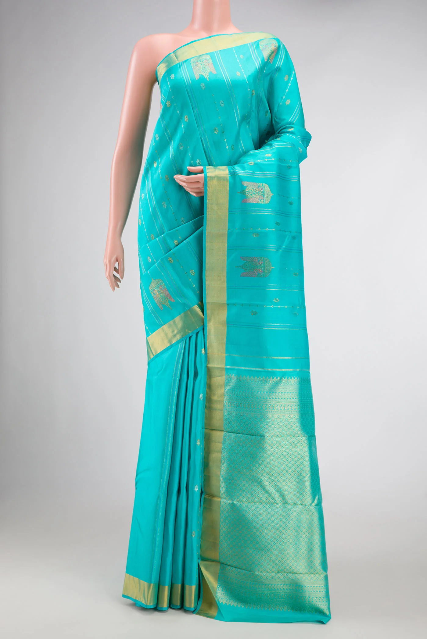Sky Blue Kanchipuram Silk Saree