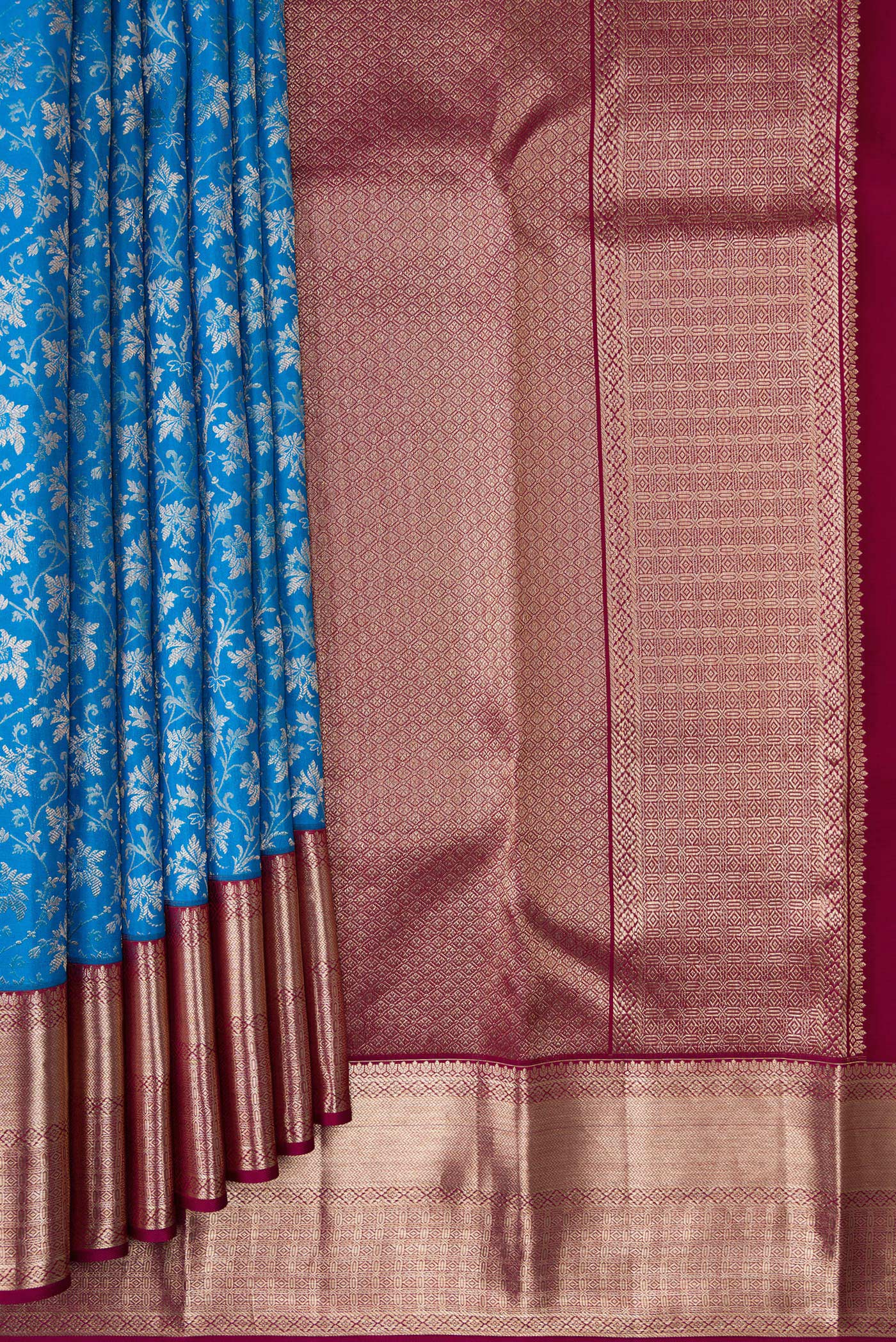 Sky Blue Kanchipuram Silk Saree - Image 4