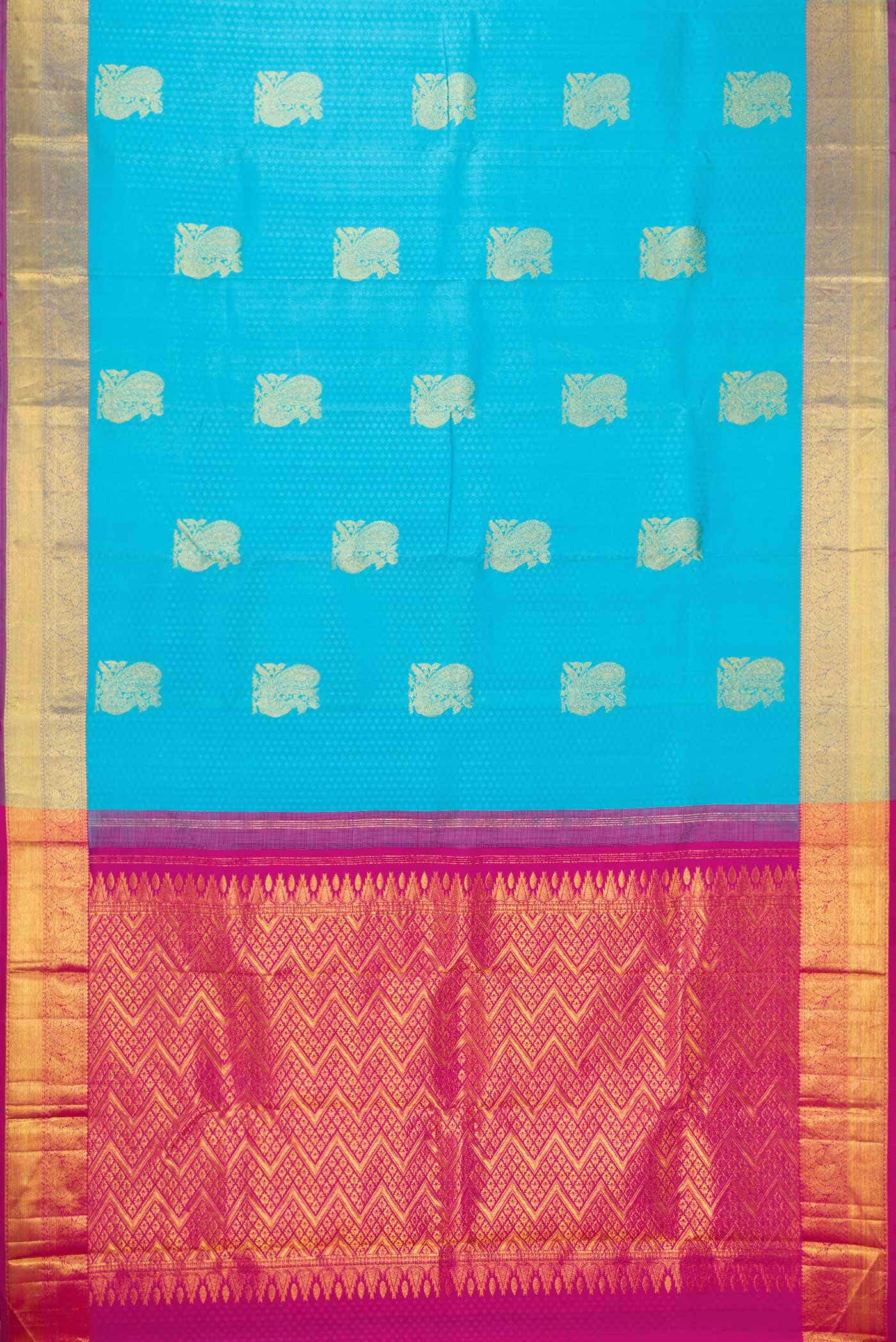 Sky Blue Dual Tone Kanchipuram Silk Saree - Image 4