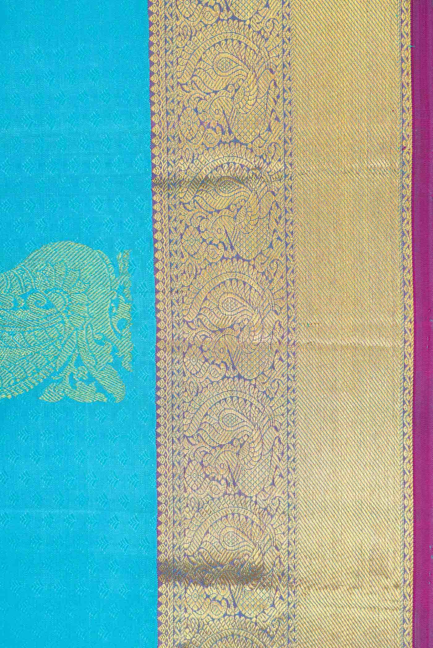 Sky Blue Dual Tone Kanchipuram Silk Saree - Image 5