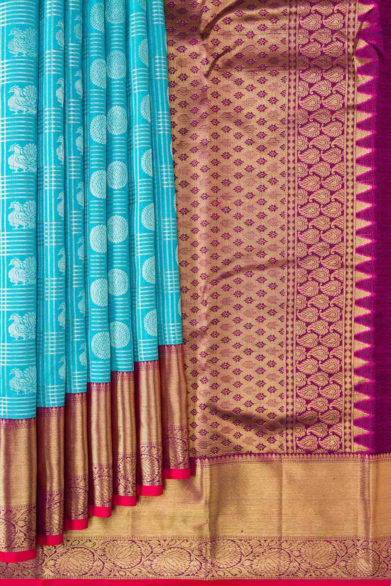 Sky Blue Dual Tone Kanchipuram Silk Saree - Image 2