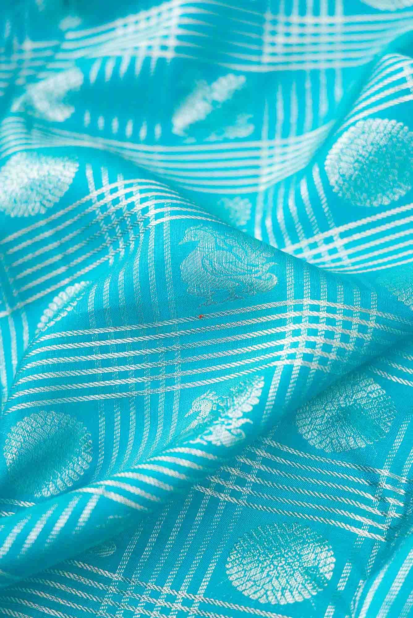 Sky Blue Dual Tone Kanchipuram Silk Saree - Image 3