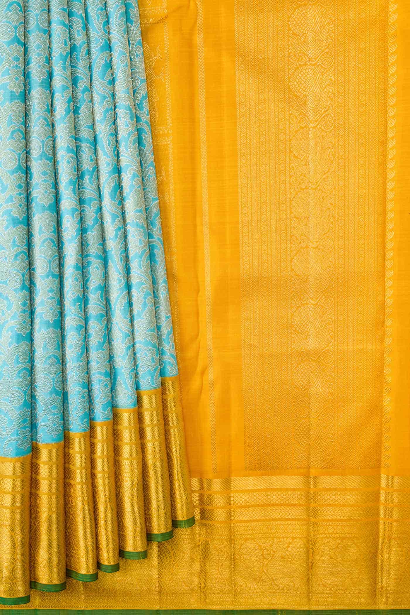 Sky Blue Dual Tone Kanchipuram Silk Saree - Image 2