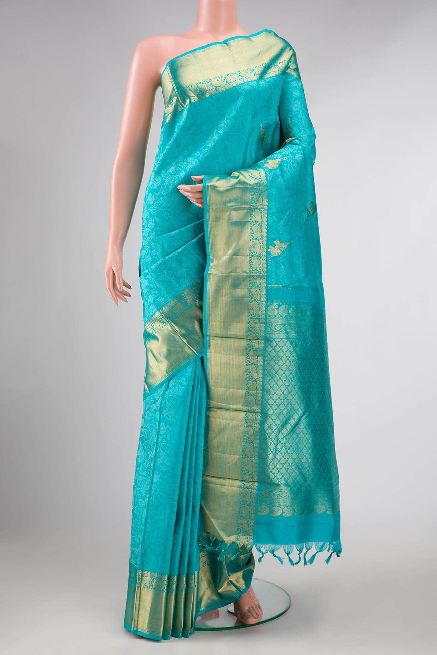 Pure Silk Pure Zari Sky Blue Dual Tone Kanjivaram Saree