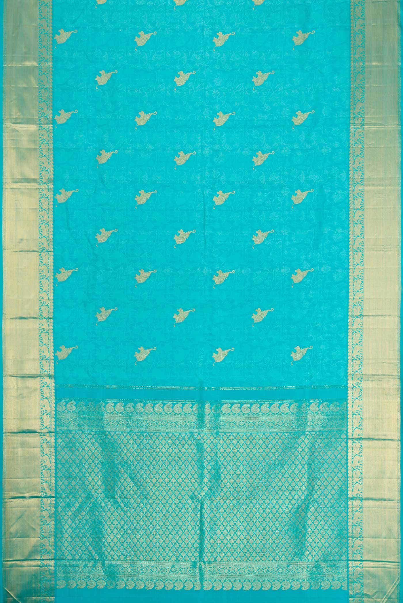 Pure Silk Pure Zari Sky Blue Dual Tone Kanjivaram Saree - Image 4