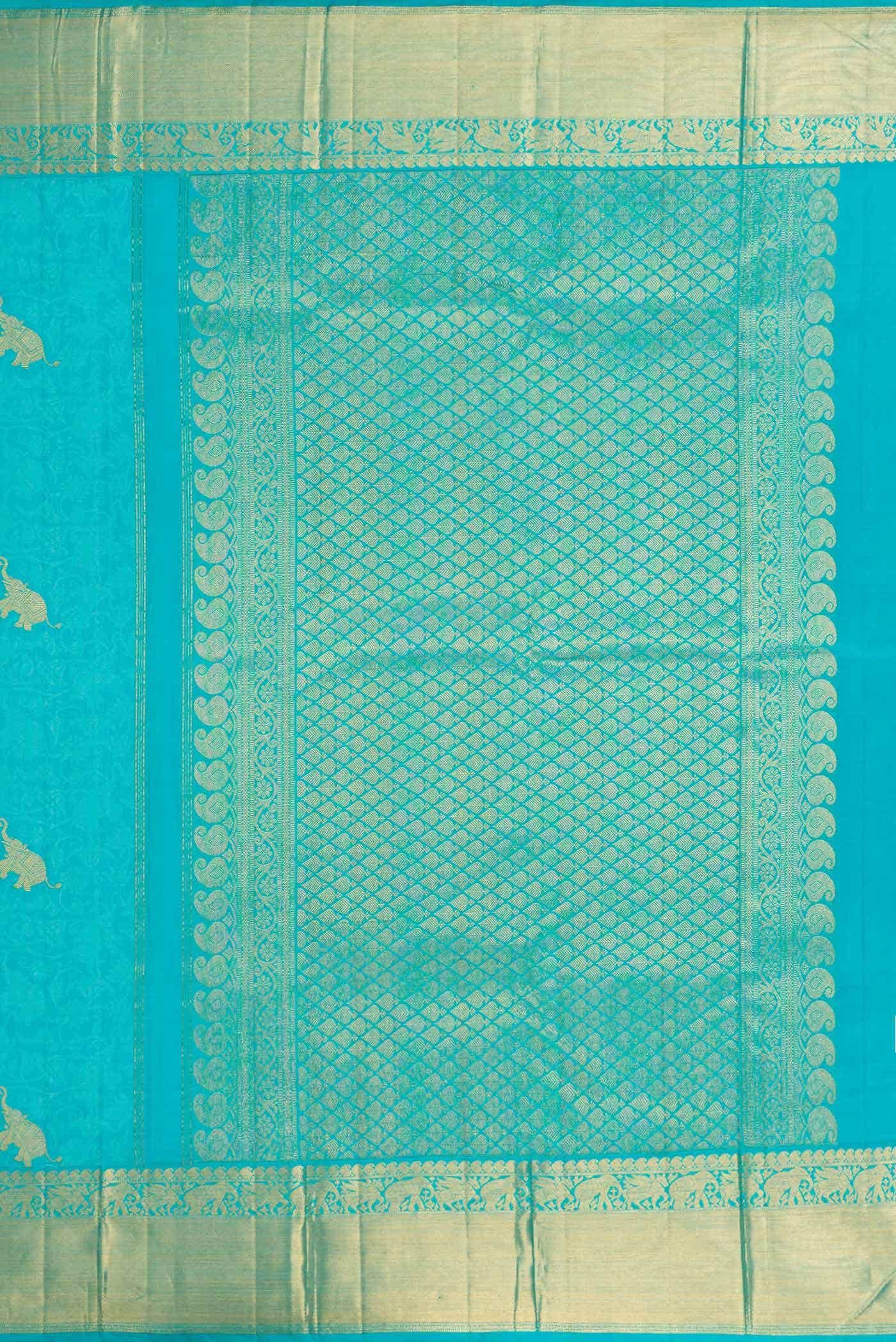 Pure Silk Pure Zari Sky Blue Dual Tone Kanjivaram Saree - Image 5