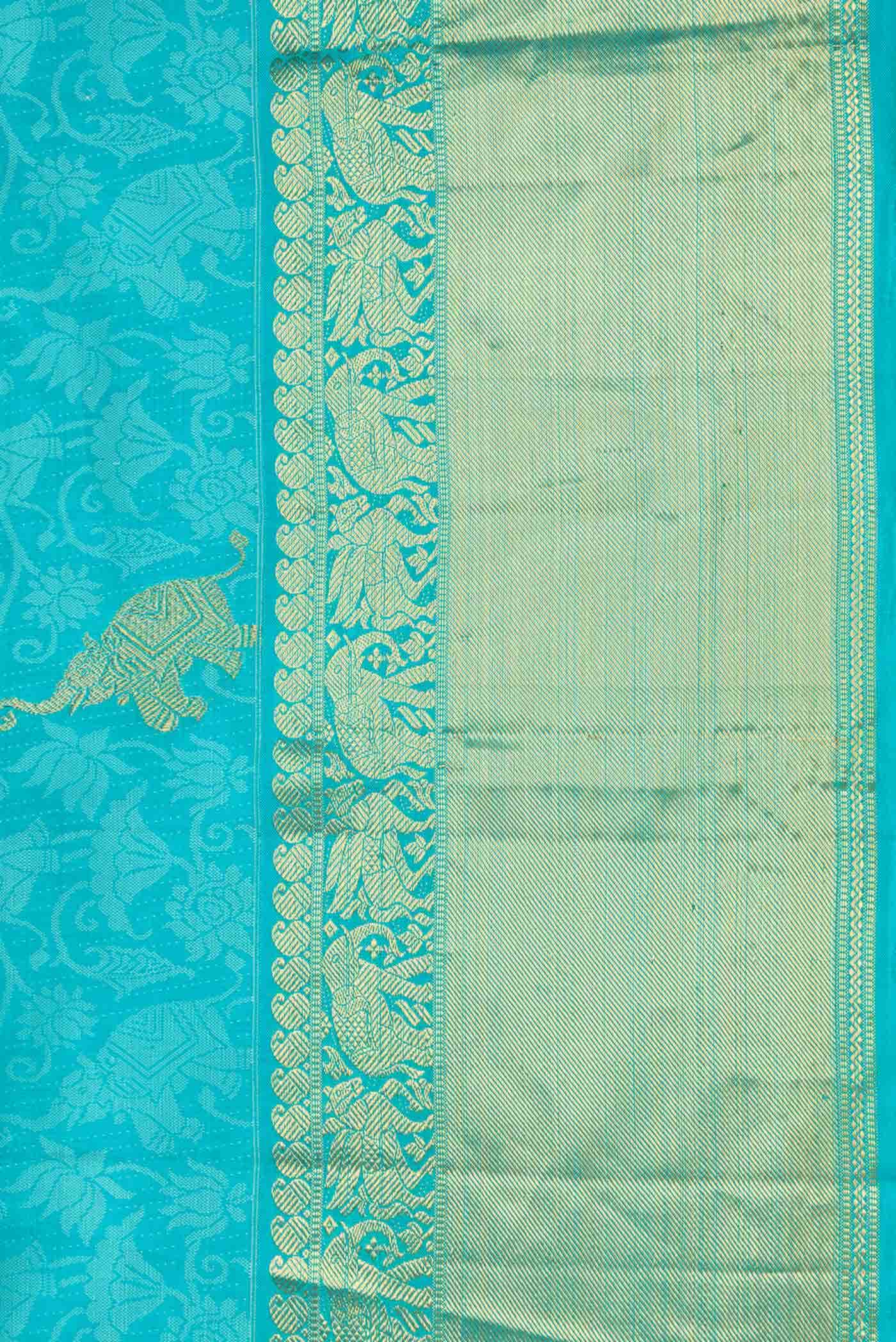 Pure Silk Pure Zari Sky Blue Dual Tone Kanjivaram Saree - Image 6