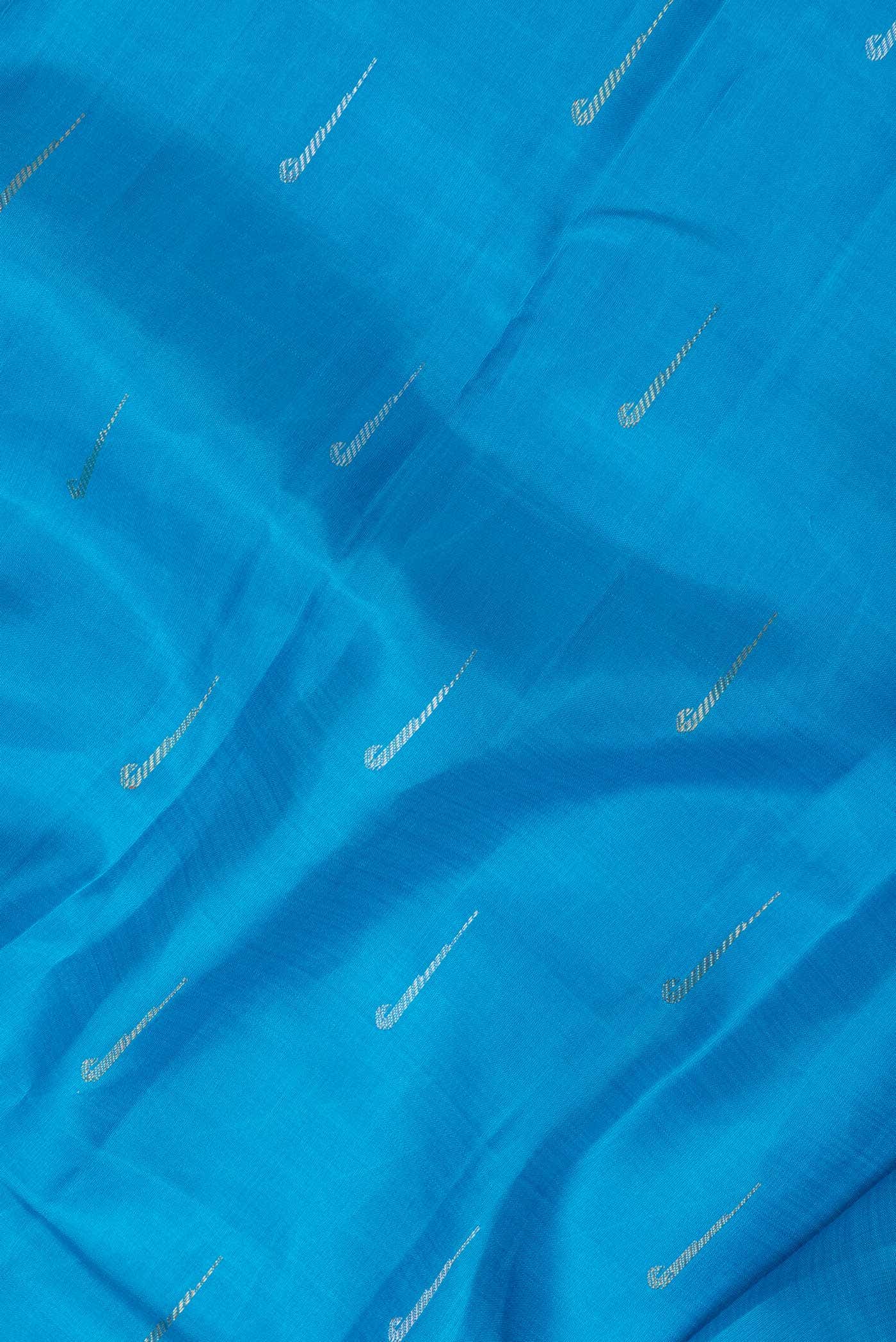 Pure Silk Pure Zari Sky Blue Dual Tone Kanchipuram Saree - Image 3