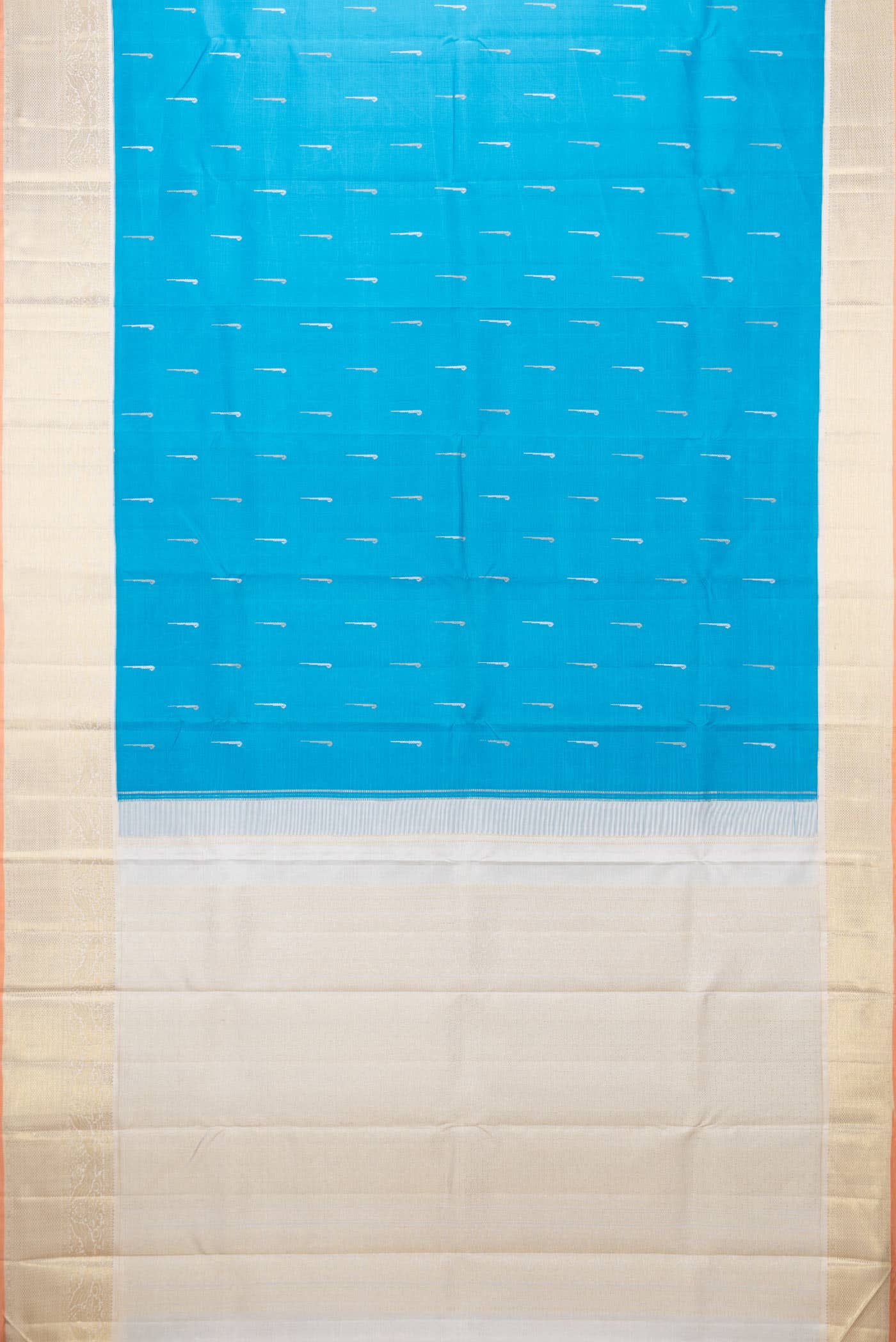 Pure Silk Pure Zari Sky Blue Dual Tone Kanchipuram Saree - Image 4