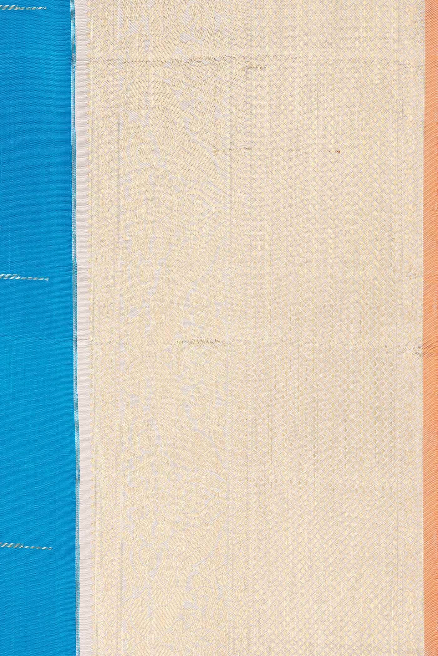 Pure Silk Pure Zari Sky Blue Dual Tone Kanchipuram Saree - Image 6