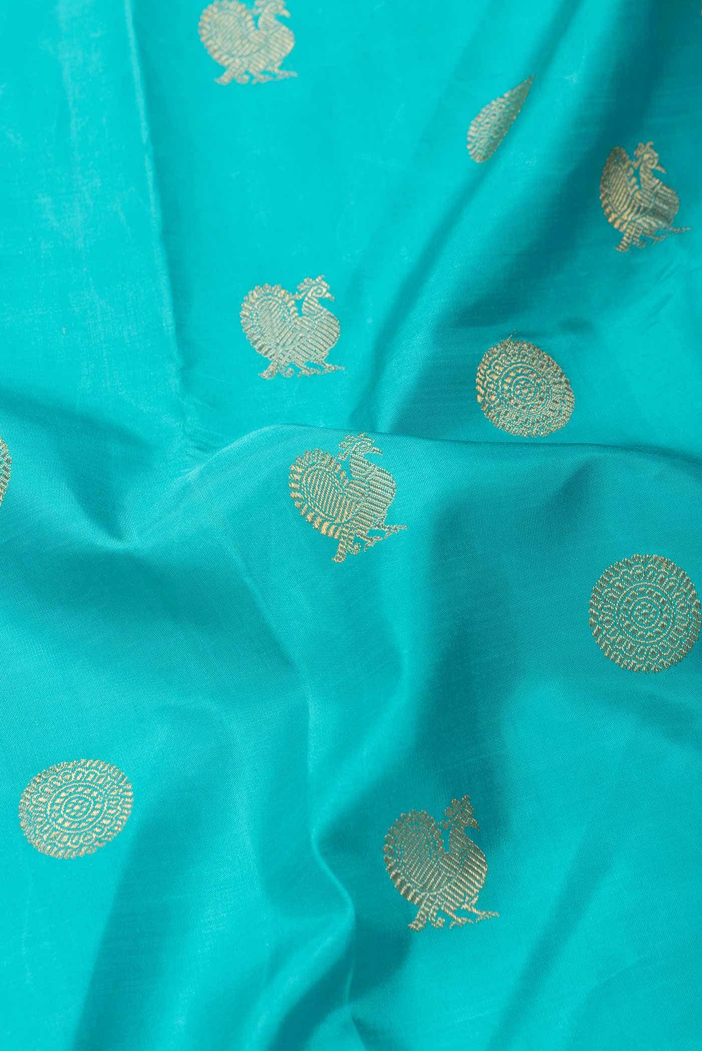 Pure Silk Pure Zari Sky Blue Dual Tone Kanchipuram Saree - Image 3