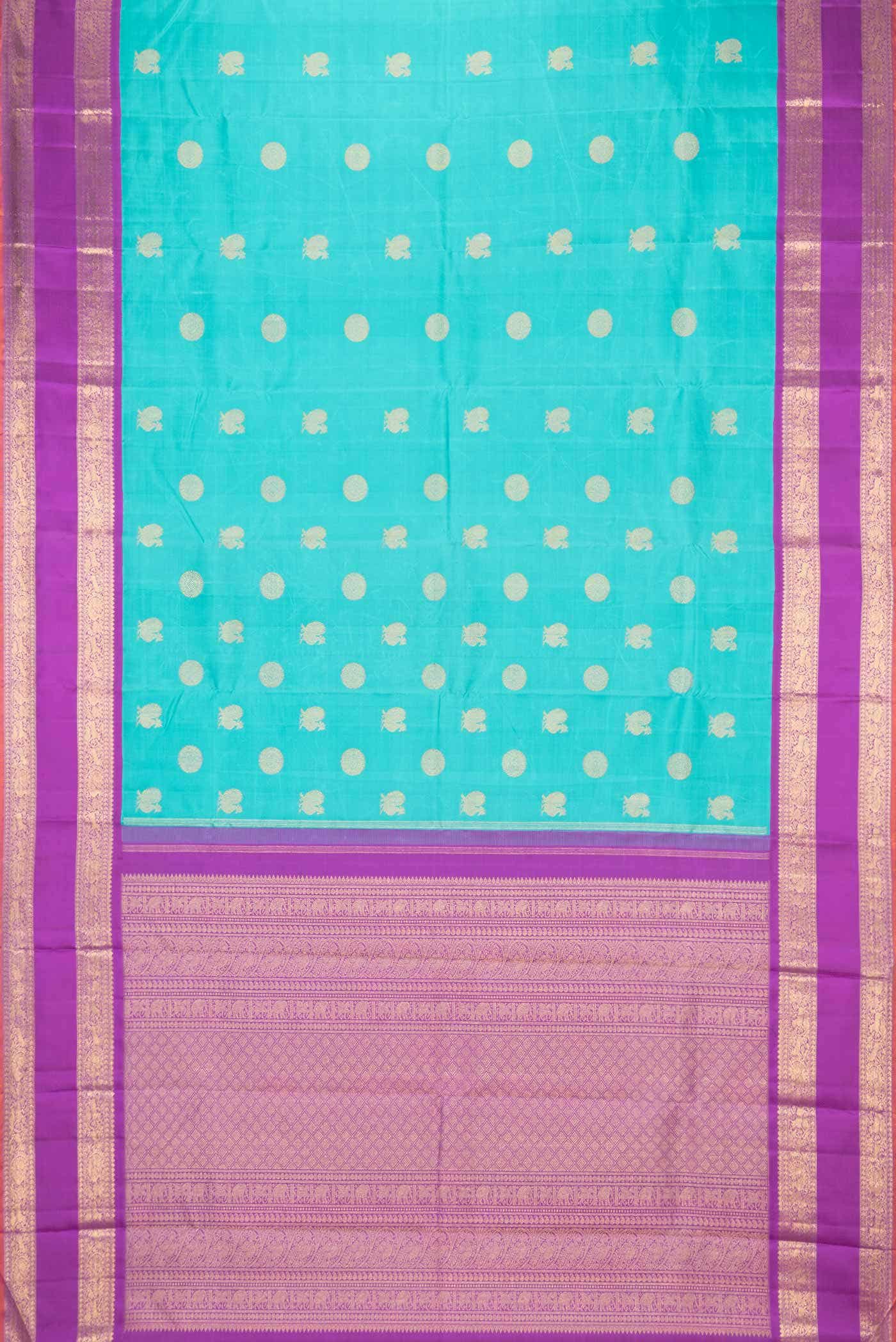 Pure Silk Pure Zari Sky Blue Dual Tone Kanchipuram Saree - Image 4