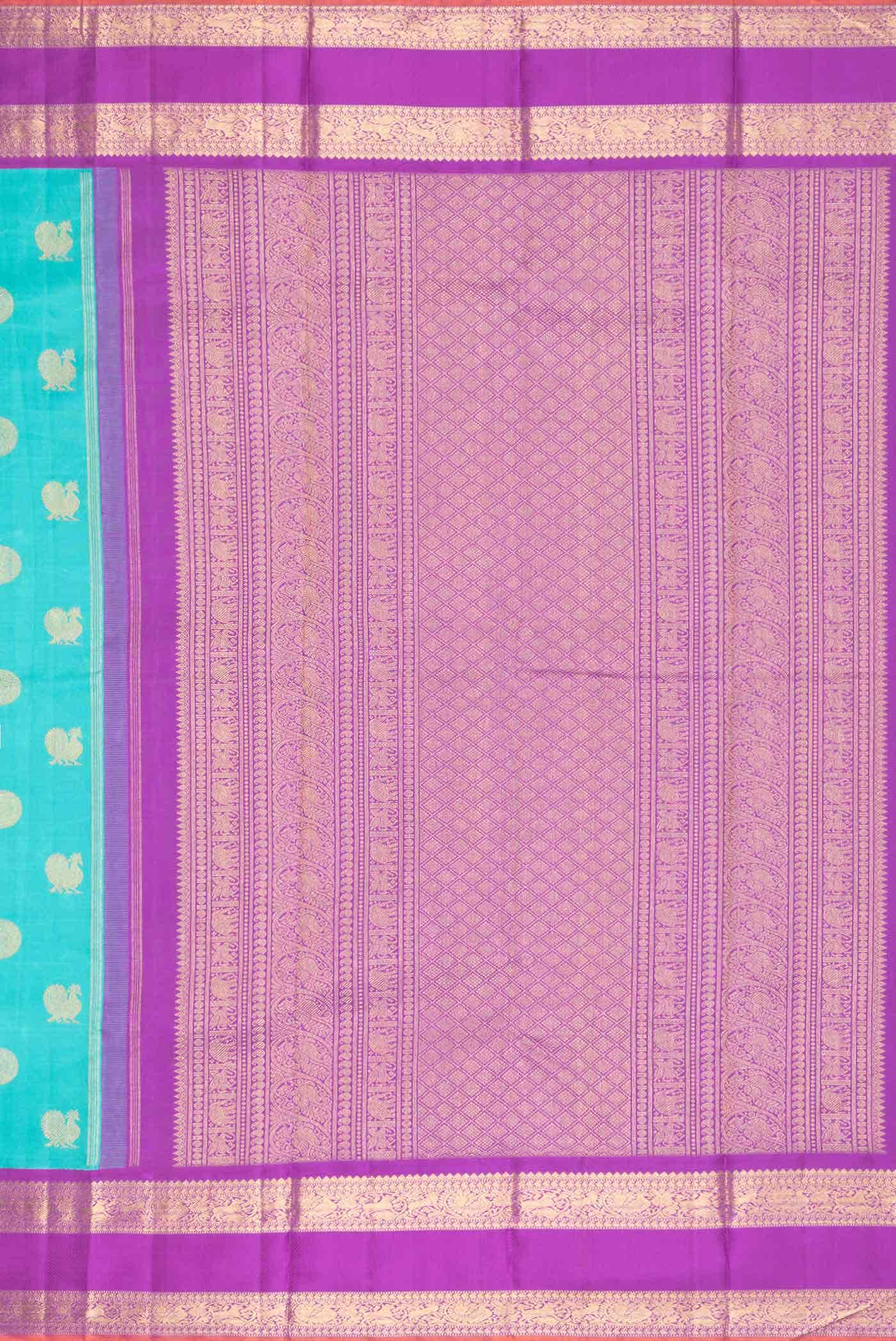 Pure Silk Pure Zari Sky Blue Dual Tone Kanchipuram Saree - Image 5