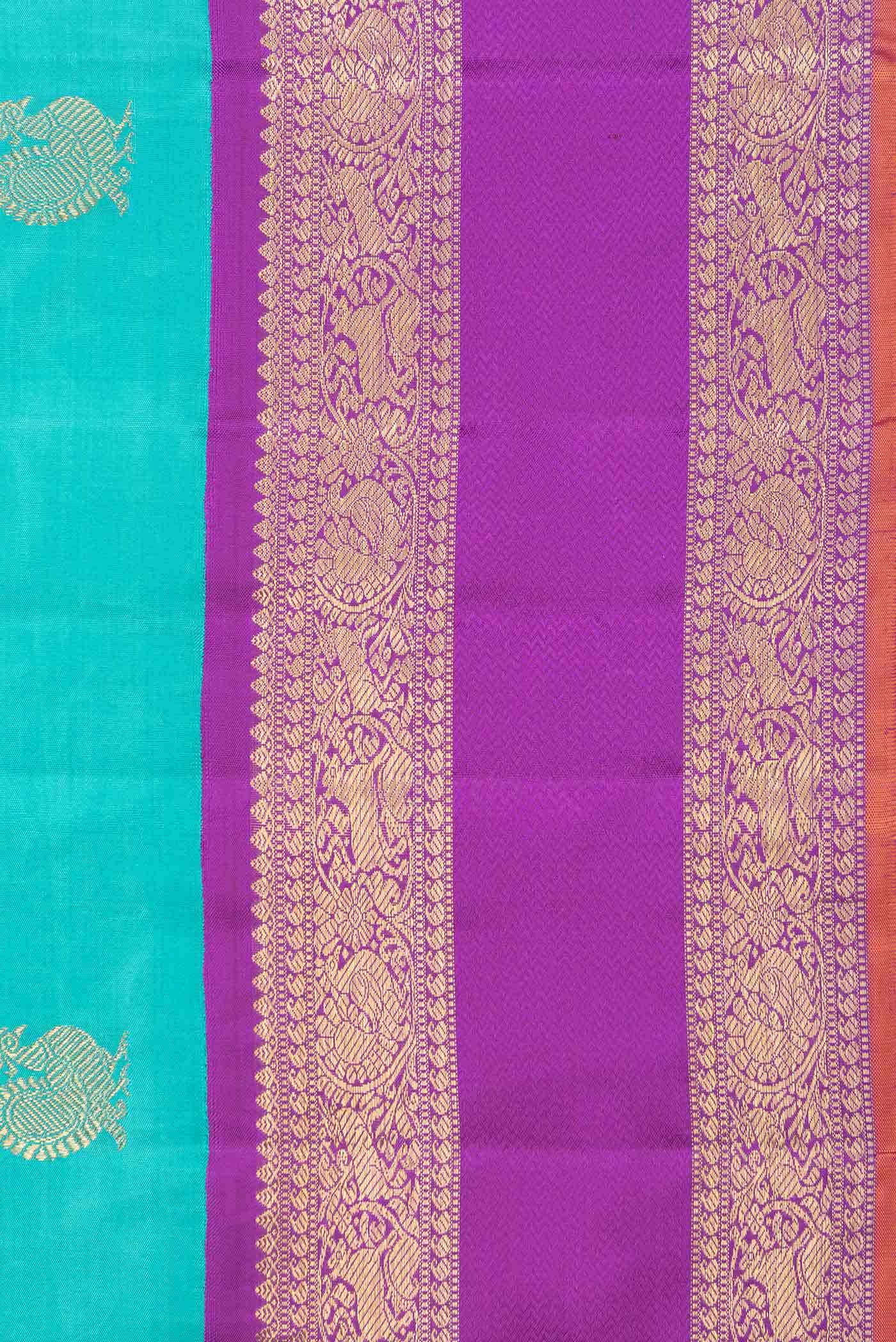 Pure Silk Pure Zari Sky Blue Dual Tone Kanchipuram Saree - Image 6