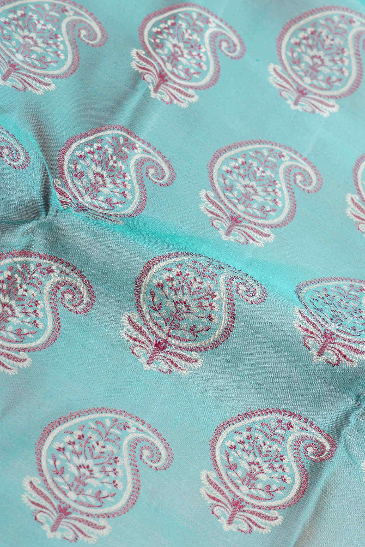 Sky Blue Dual Tone Kanjivaram Silk Saree - Image 3
