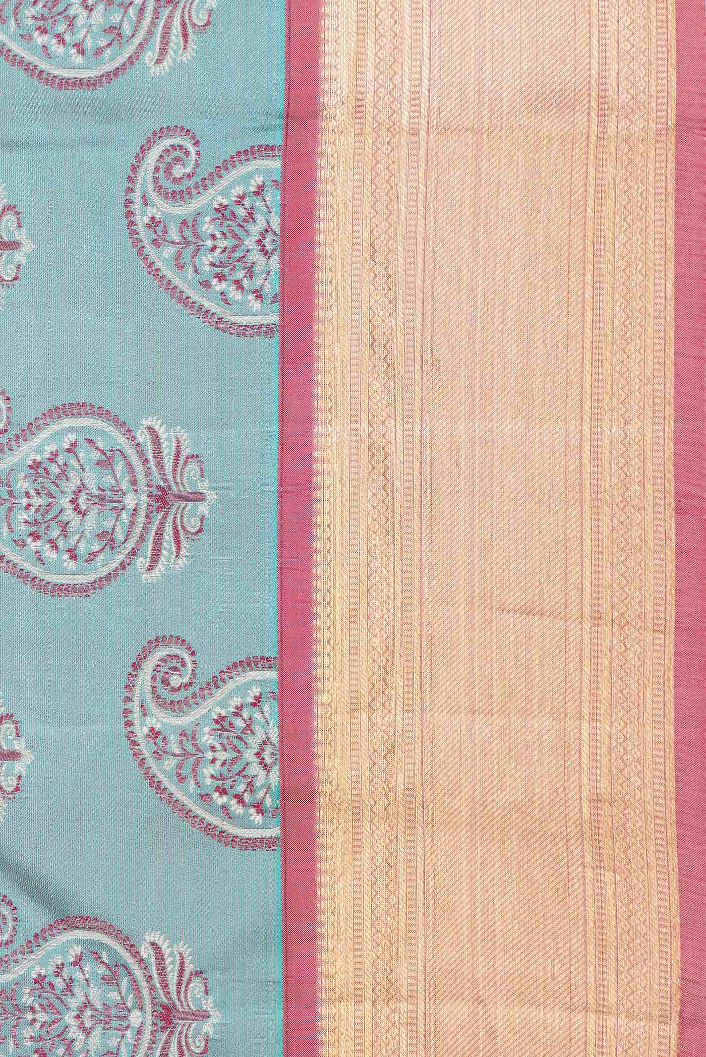Sky Blue Dual Tone Kanjivaram Silk Saree - Image 5