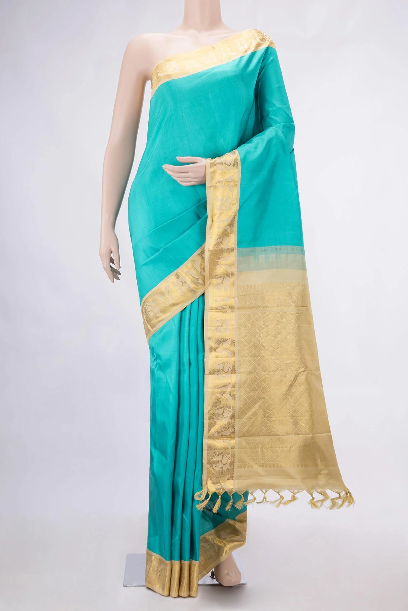 Pure Silk Pure Zari Sky Blue Dual Tone Kanjivaram Saree