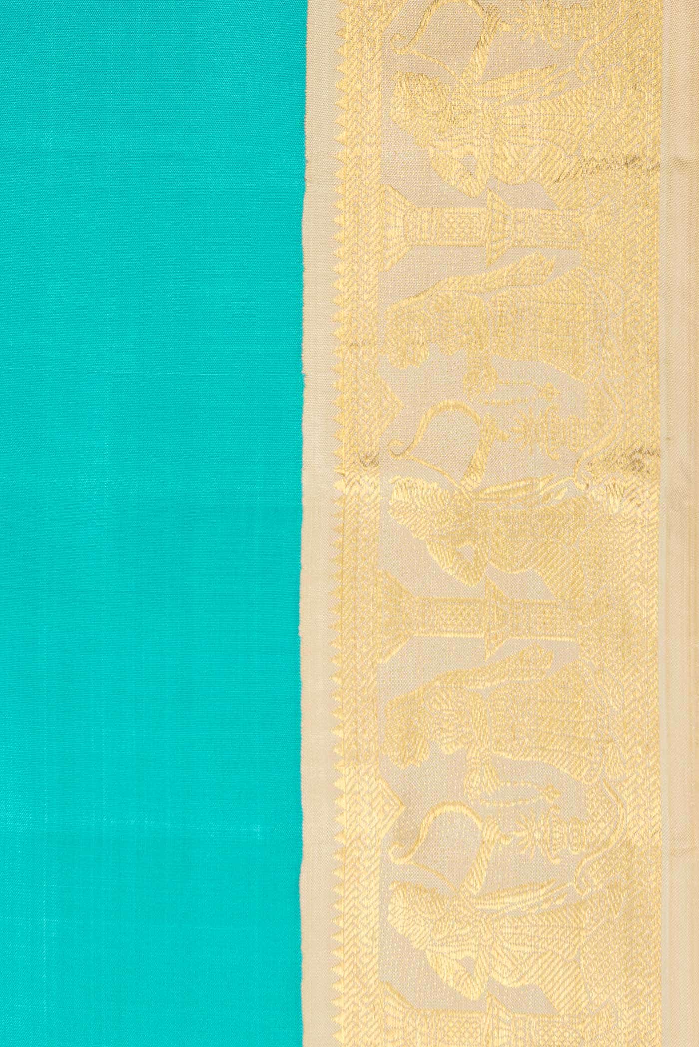 Pure Silk Pure Zari Sky Blue Dual Tone Kanjivaram Saree - Image 5