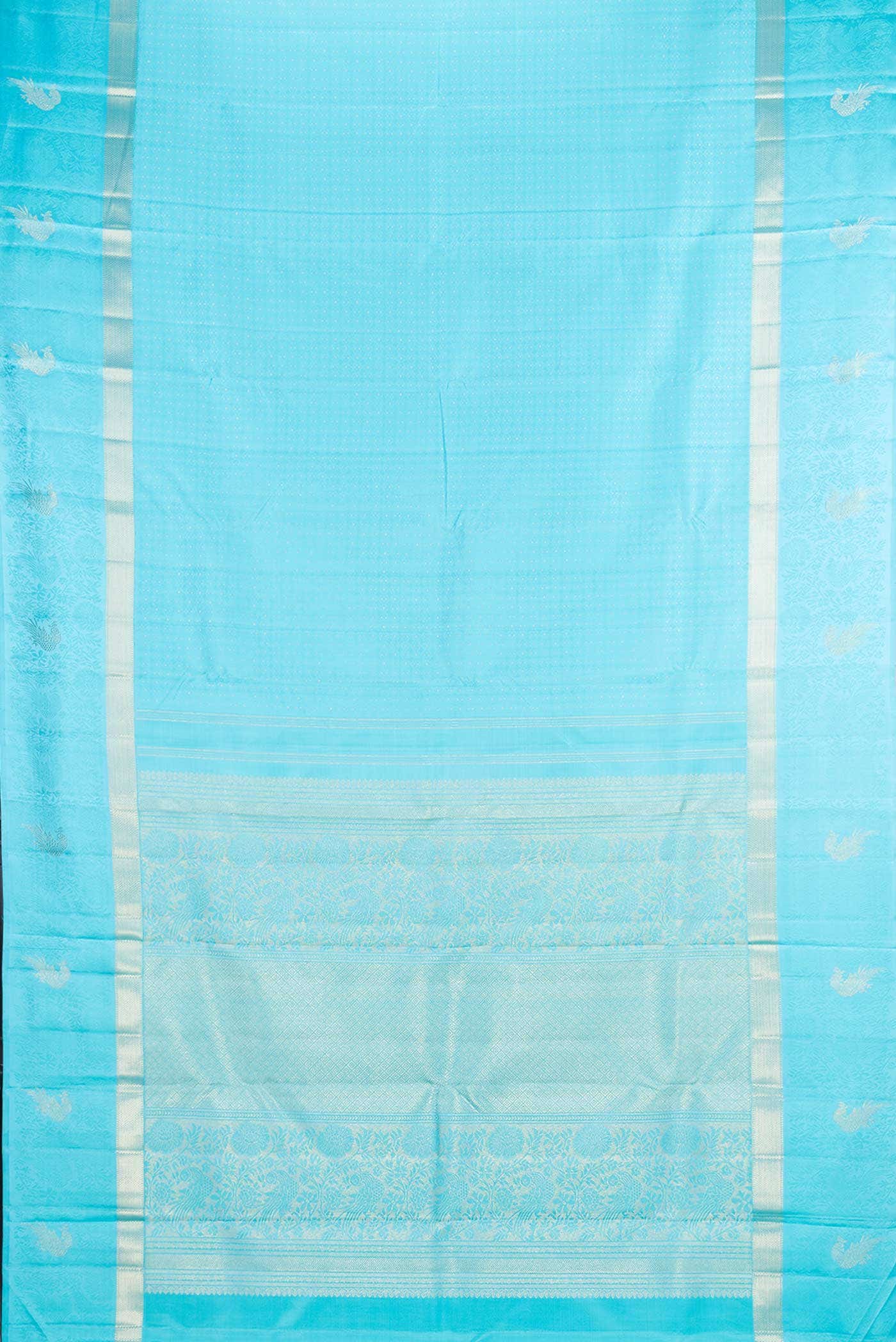 Pure Silk Pure Zari Sky Blue Dual Tone Kanchipuram Saree - Image 4