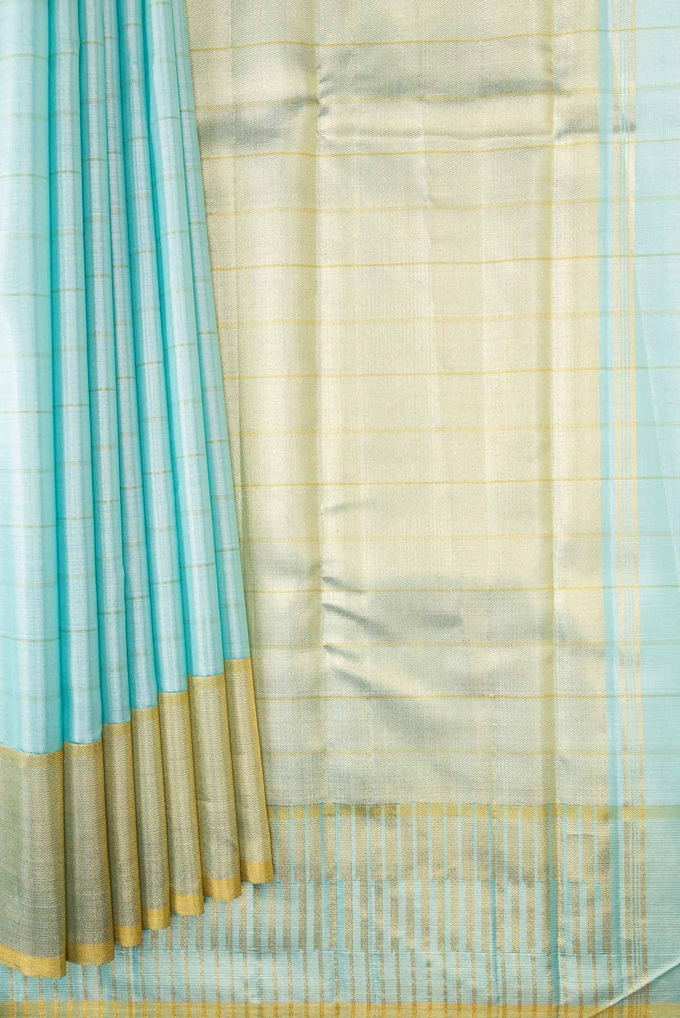 Sky Blue Dual Tone Kanjivaram Tissue Silk Saree - Image 4