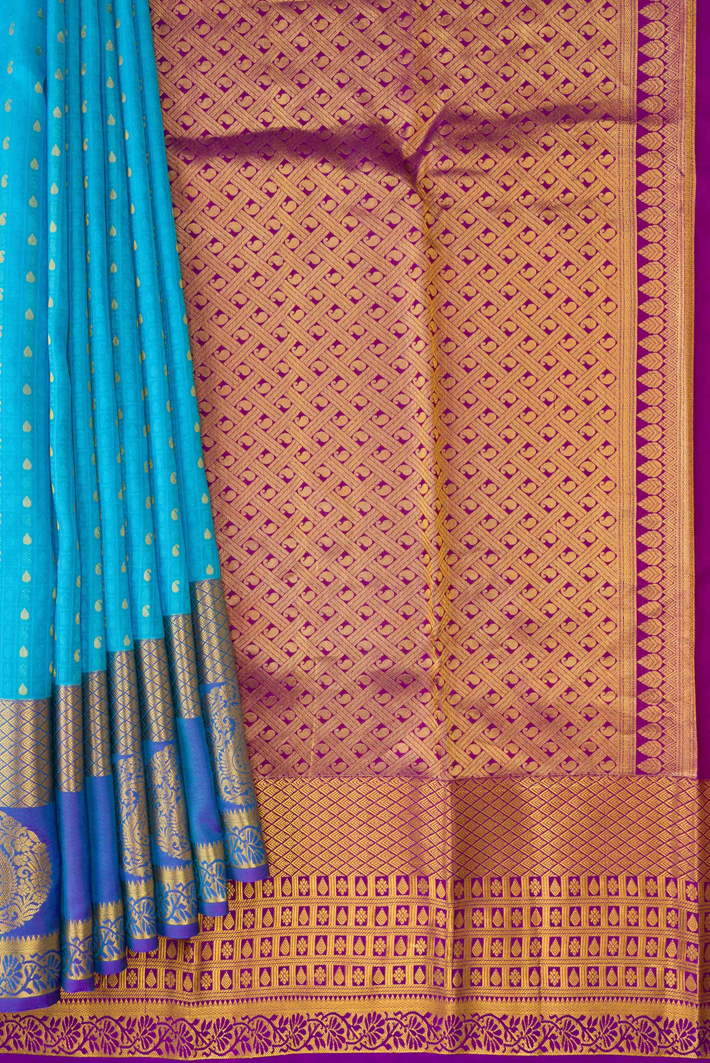 Sky Blue Kanjivaram Silk Saree - Image 4