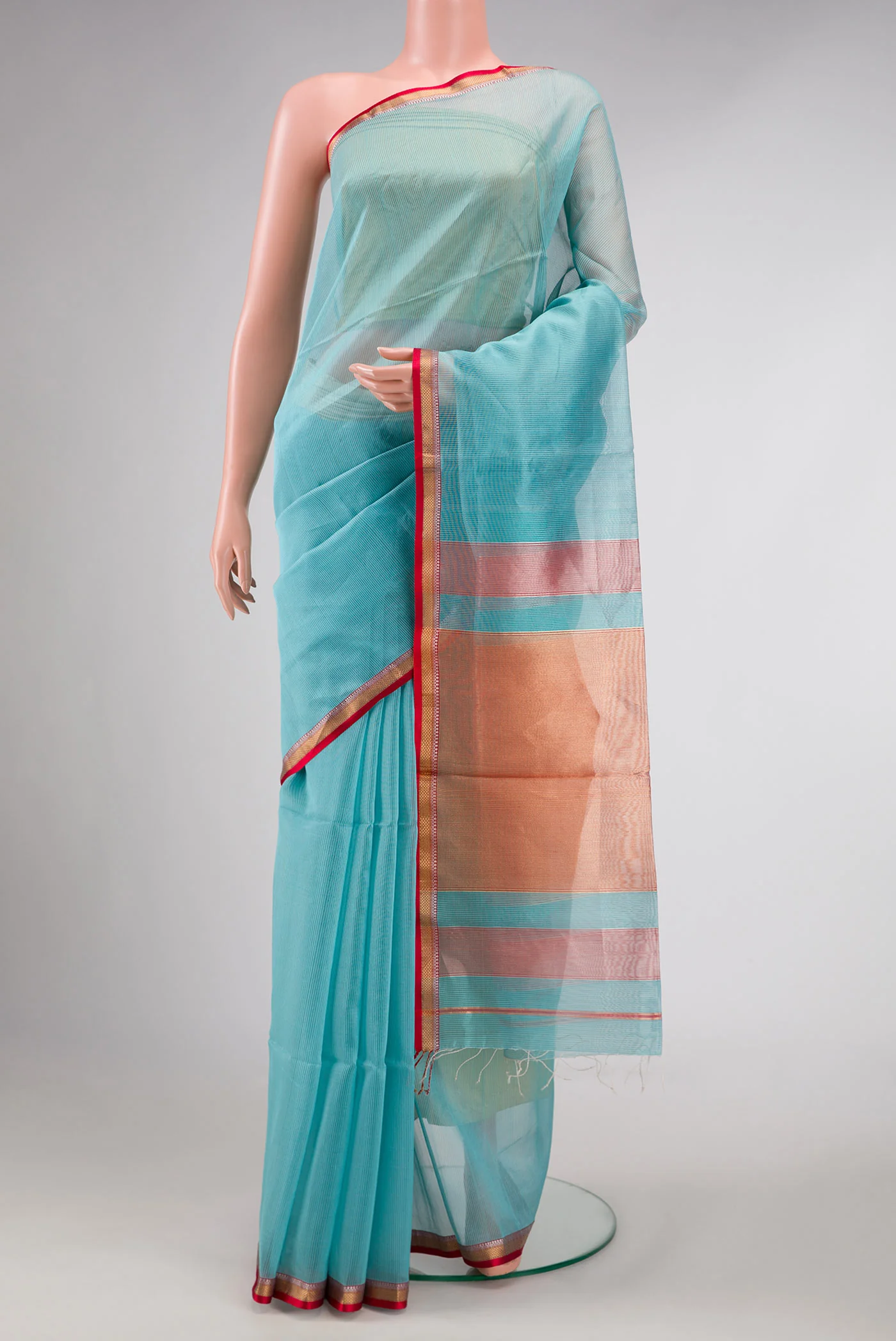Sky Blue Dual Tone Maheshwari Silk Saree