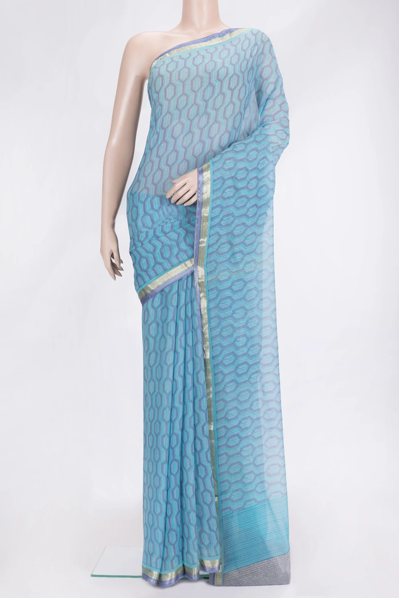 Sky Blue Mysore Chiffon Saree