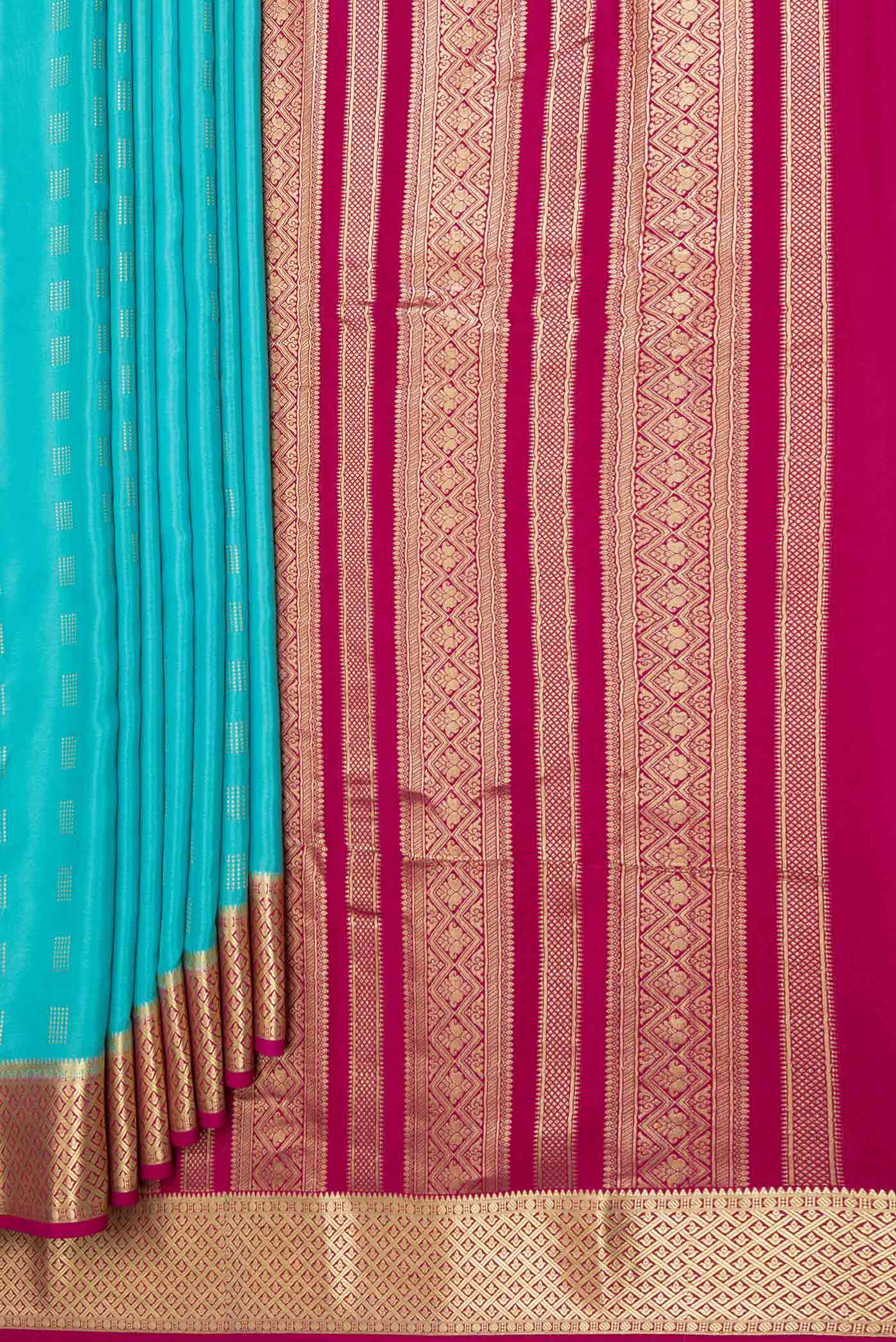 Sky Blue Dual Tone Mysore Crepe Saree - Image 4