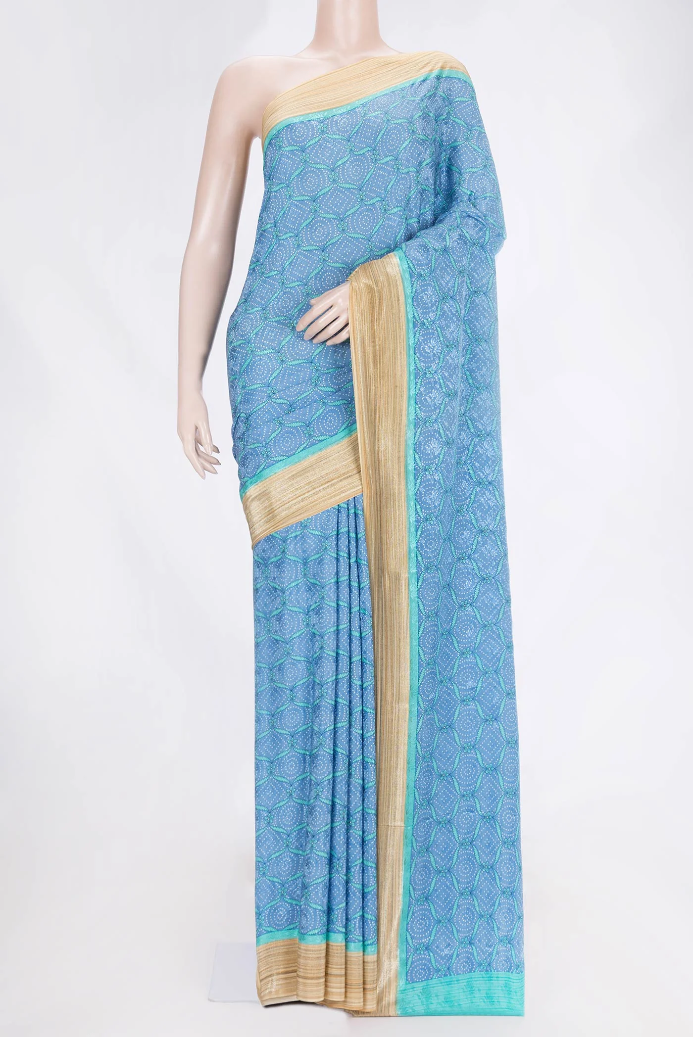 Sky Blue Mysore Crepe Saree