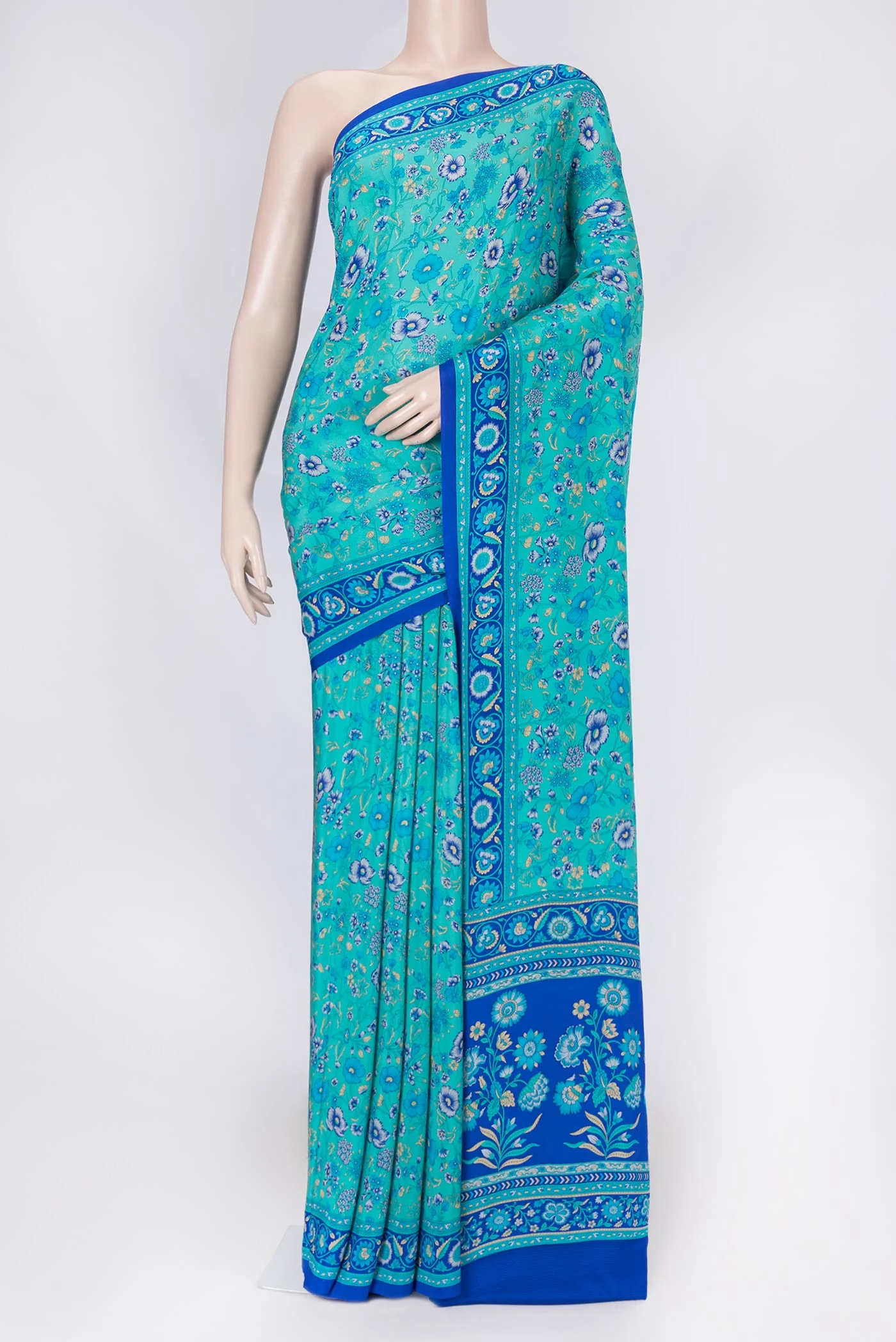 Sky Blue Dual Tone Mysore Crepe Saree