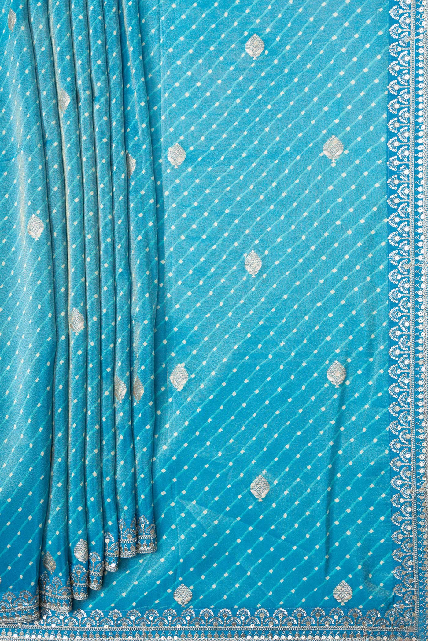 Sky Blue Crepe Saree - Image 4