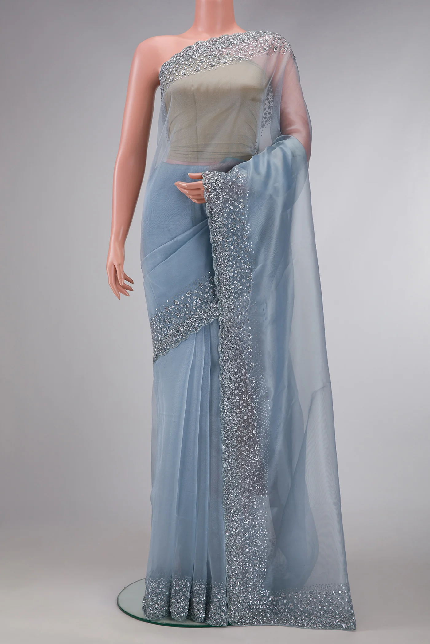 Sky Blue Organza Silk Saree