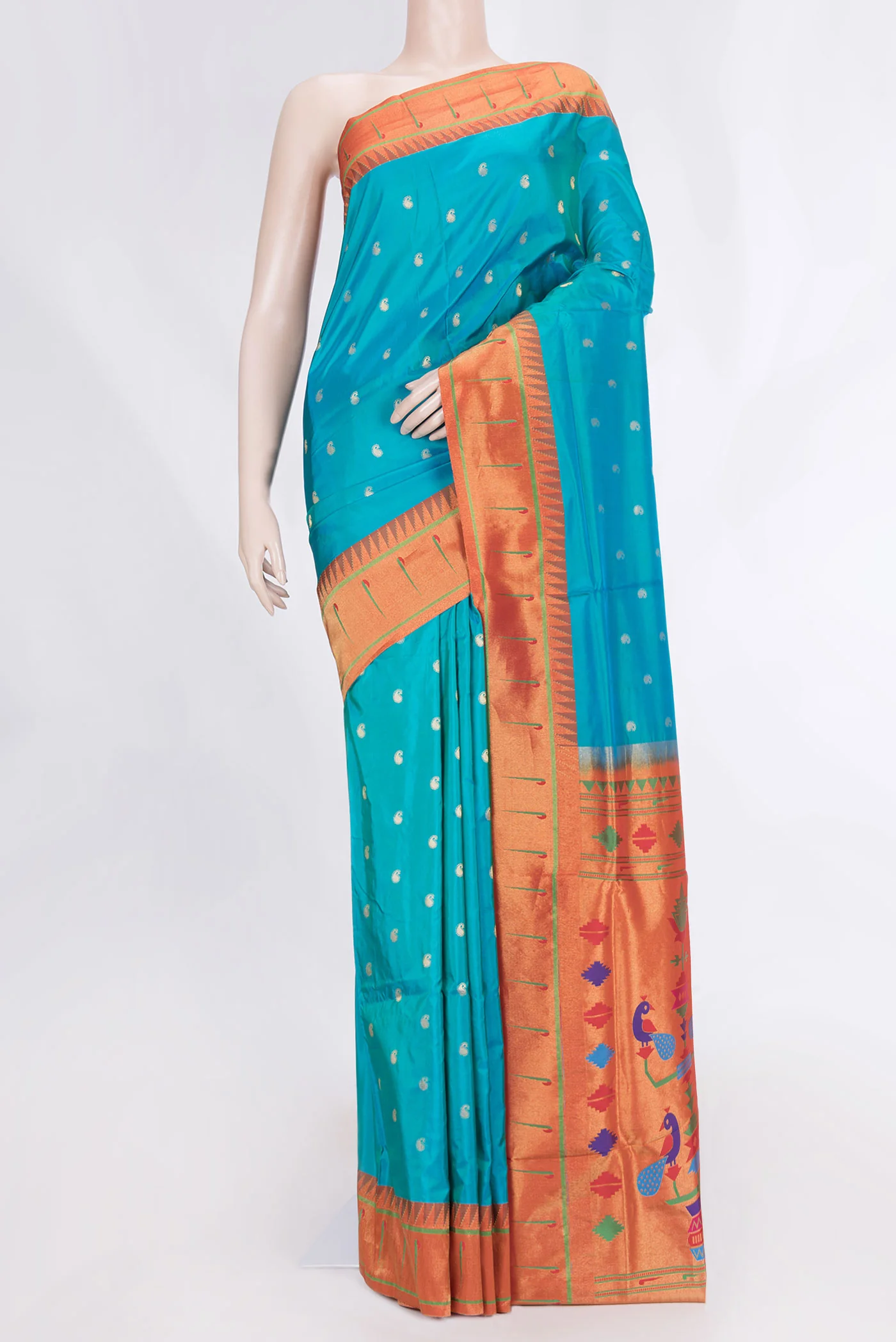 Sky Blue Dual Tone Paithani Silk Saree