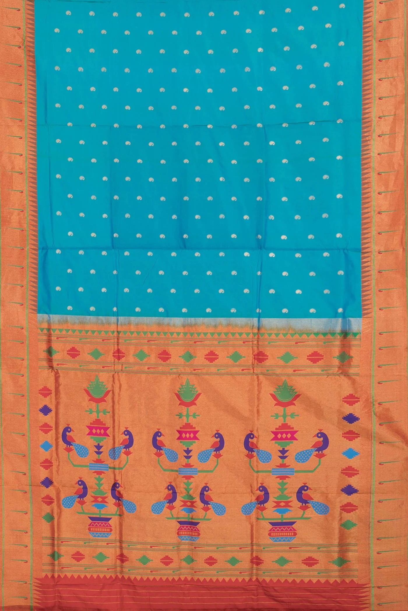 Sky Blue Dual Tone Paithani Silk Saree - Image 6