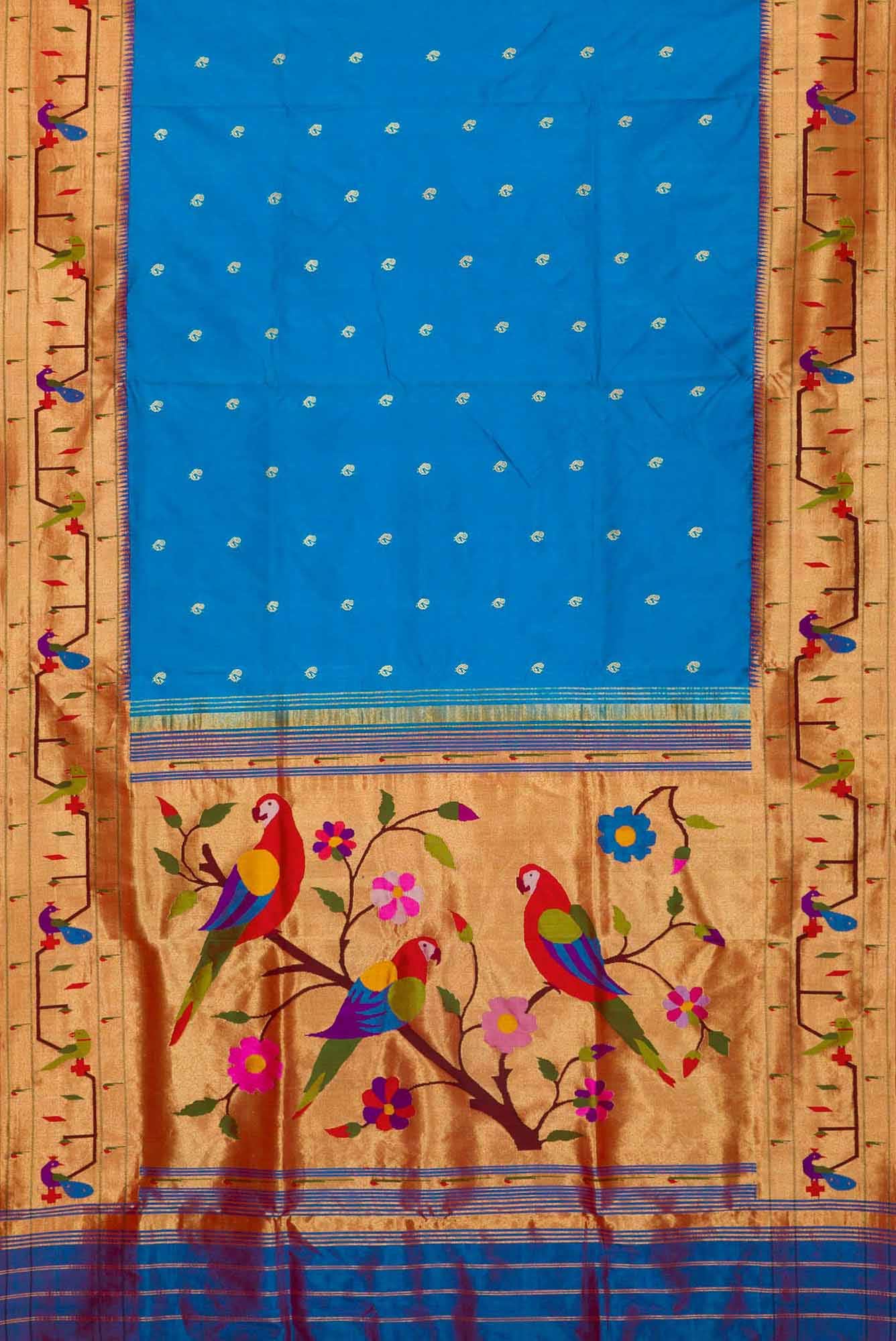 Sky Blue Dual Tone Paithani Silk Saree - Image 4