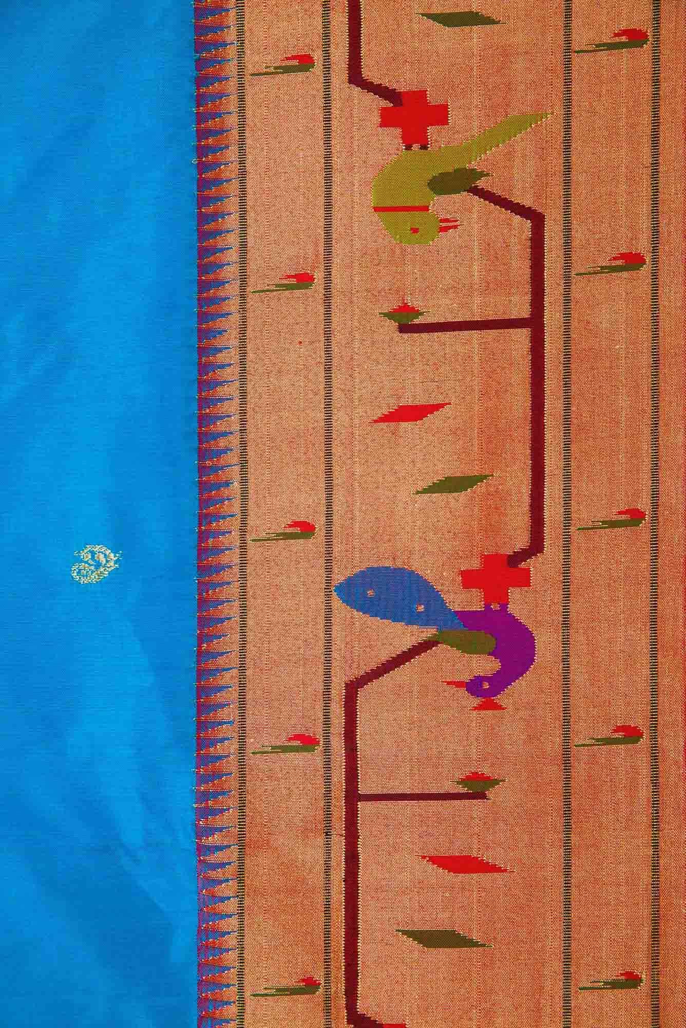 Sky Blue Dual Tone Paithani Silk Saree - Image 5