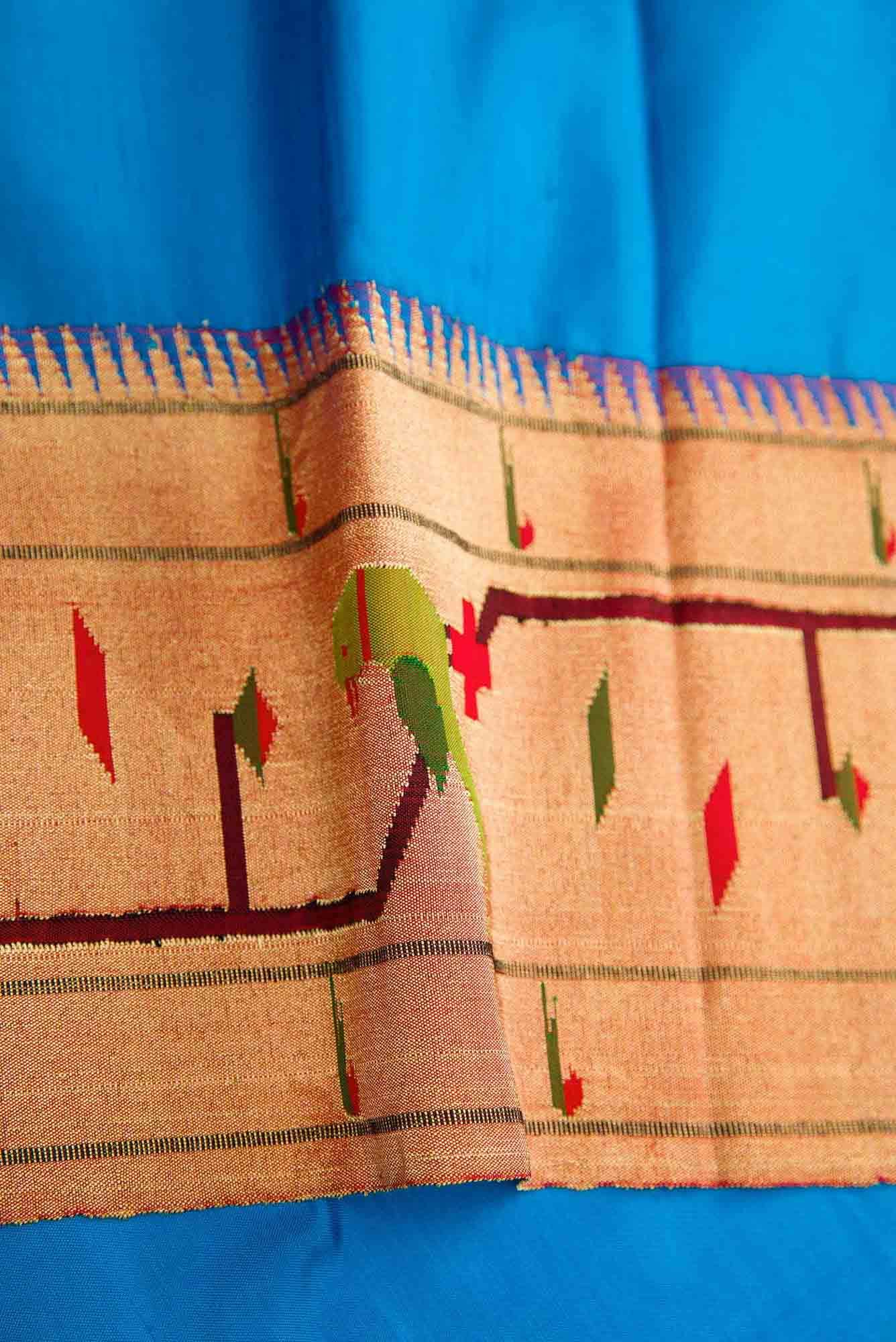 Sky Blue Dual Tone Paithani Silk Saree - Image 6