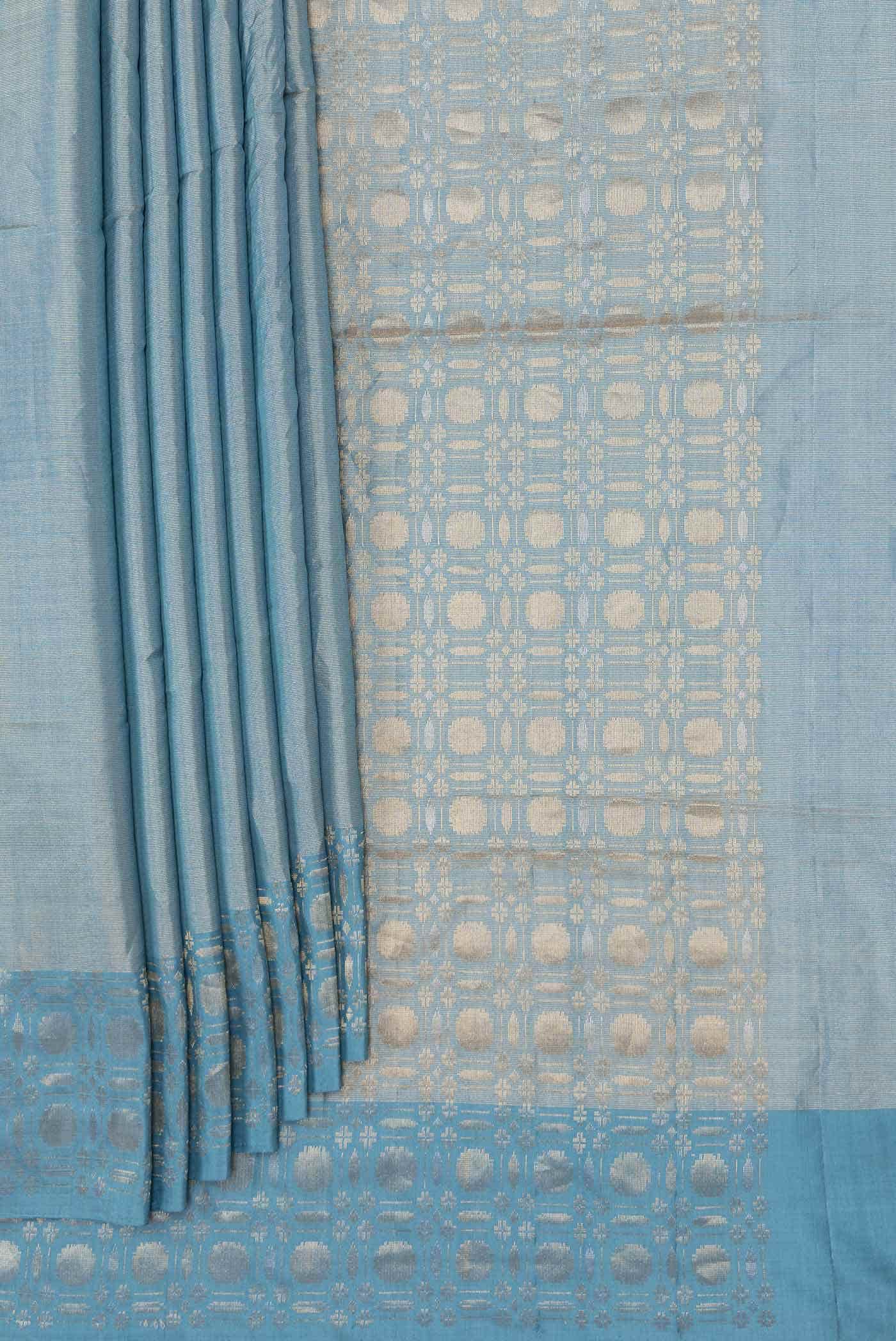 Sky Blue Dual Tone Soft Silk Saree - Image 2