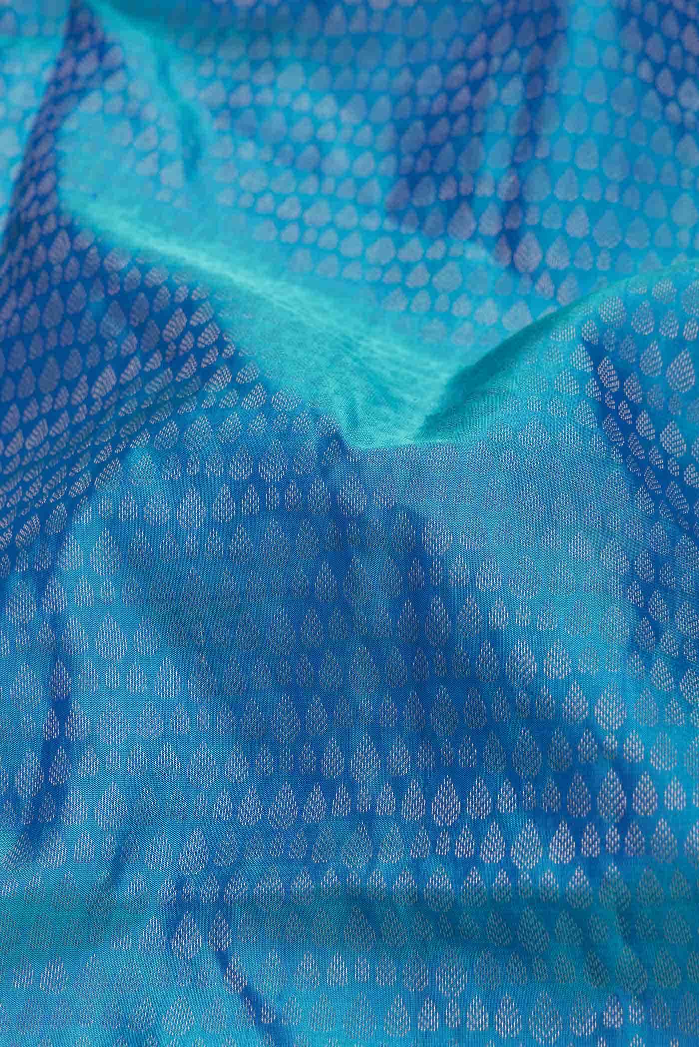 Sky Blue Dual Tone Soft Silk Saree - Image 3